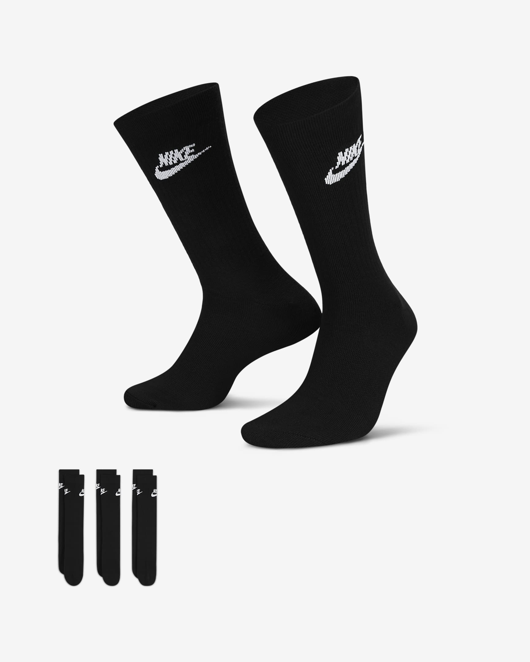 Nike Sportswear Everyday Essential Crew-Socken (3 Paar) - Schwarz/Weiß