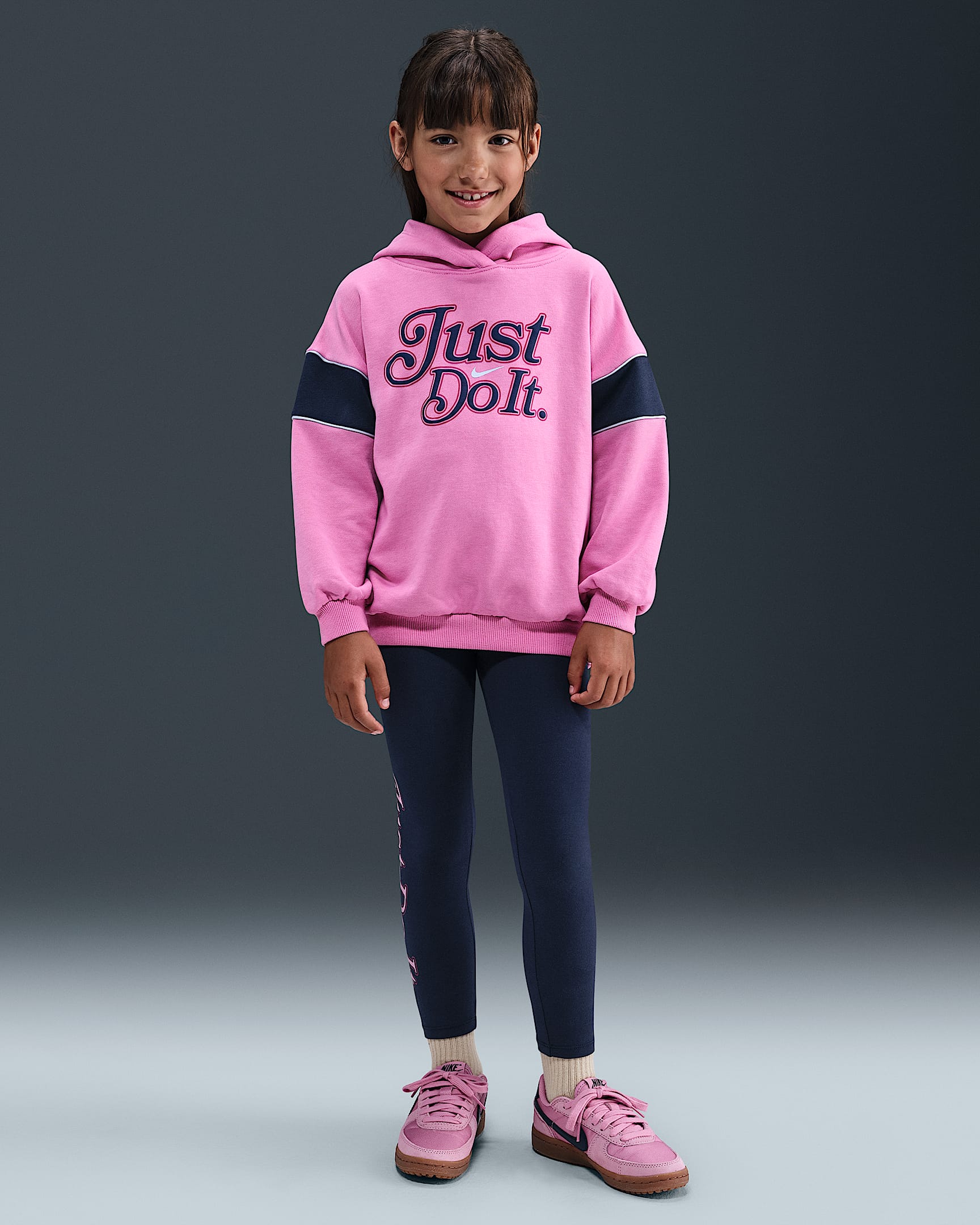 Conjunto de sudadera con gorro sin cierre y leggings para niños talla pequeña Nike Varsity Prep - Azul marino medianoche