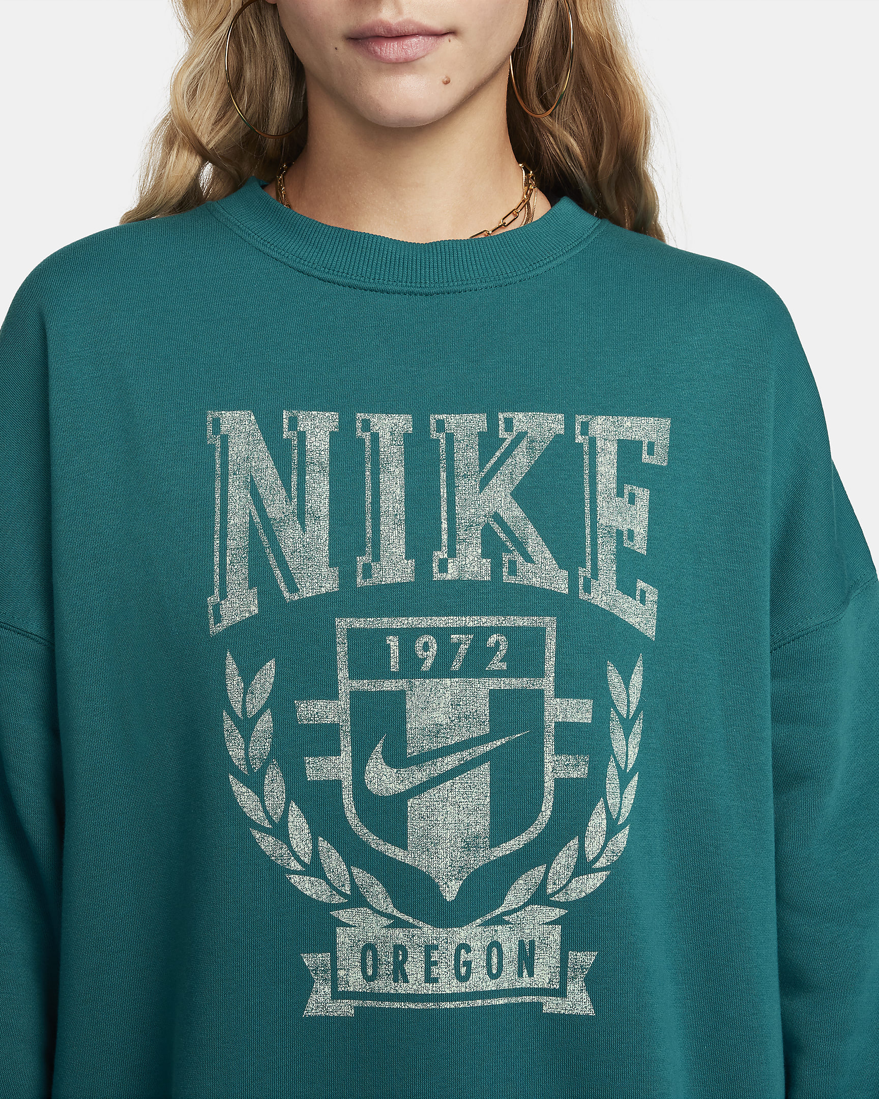 Dámská volnější flísová mikina Nike Sportswear s kulatým výstřihem - Geode Teal