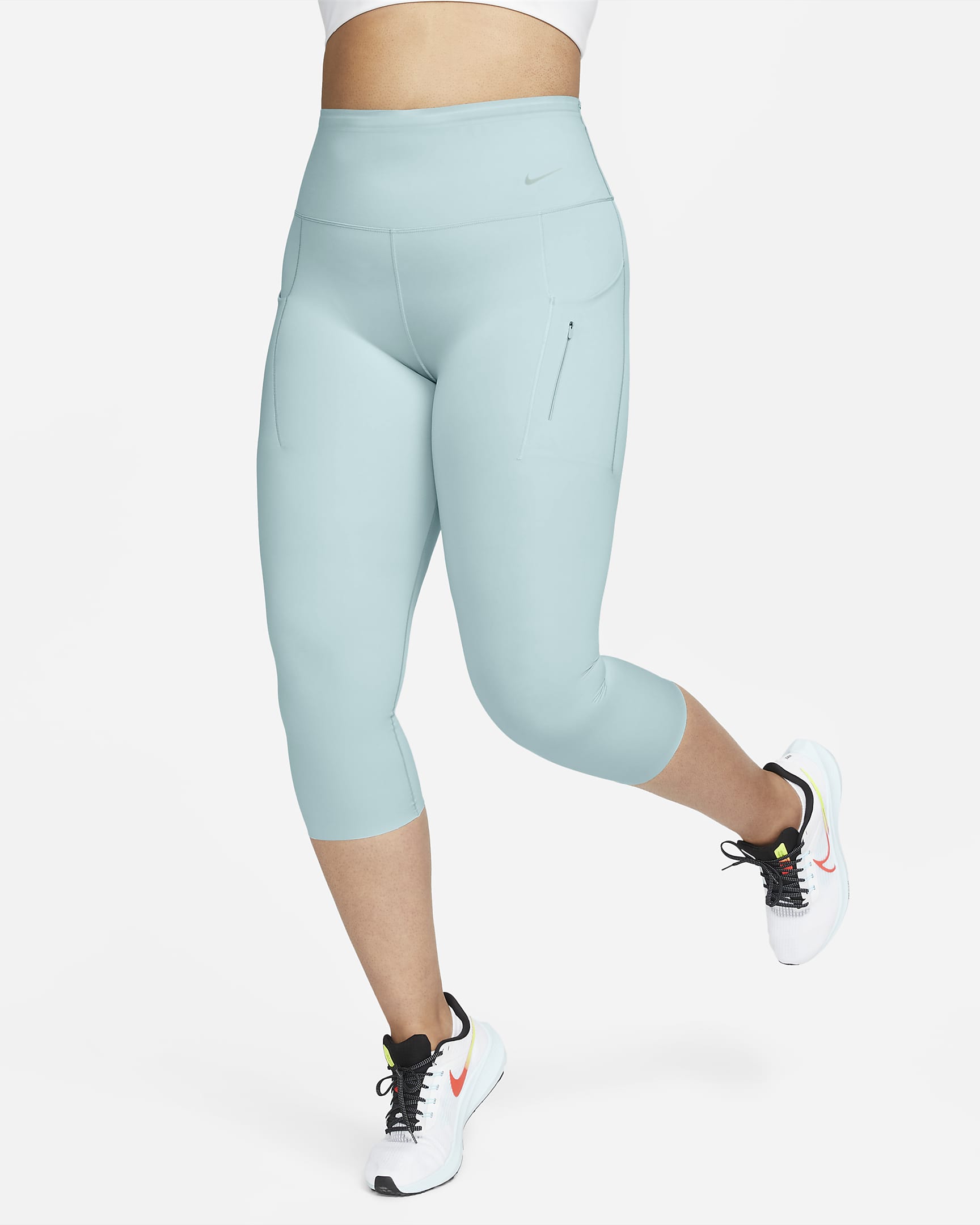 Leggings cropped de tiro alto y sujeción firme con bolsillos para mujer Nike Go - Océano felicidad/Negro