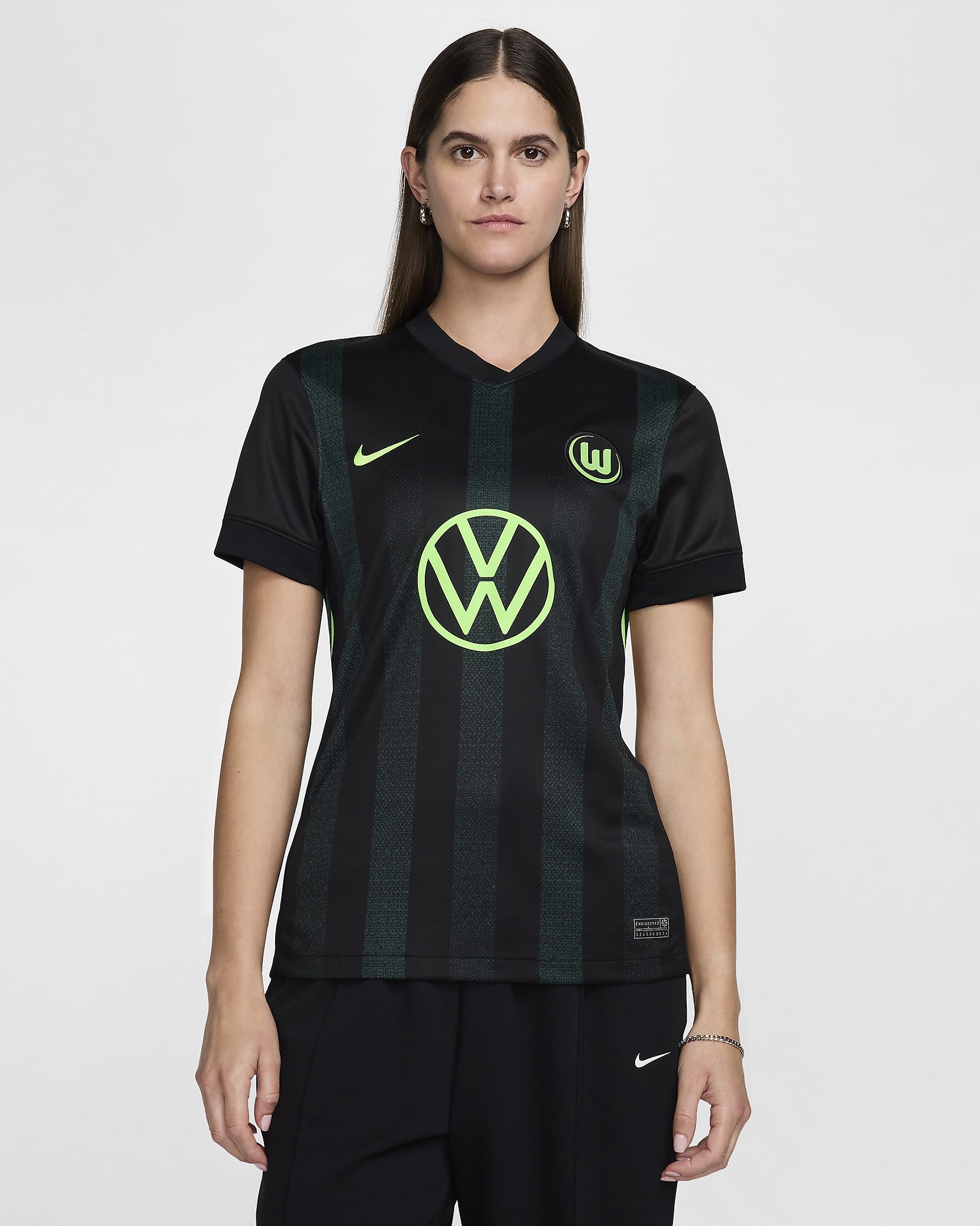 Segunda equipación Stadium VfL Wolfsburgo 2024/25 Camiseta de fútbol de réplica Nike Dri-FIT - Mujer - Negro/Pro Green/Sub Lime