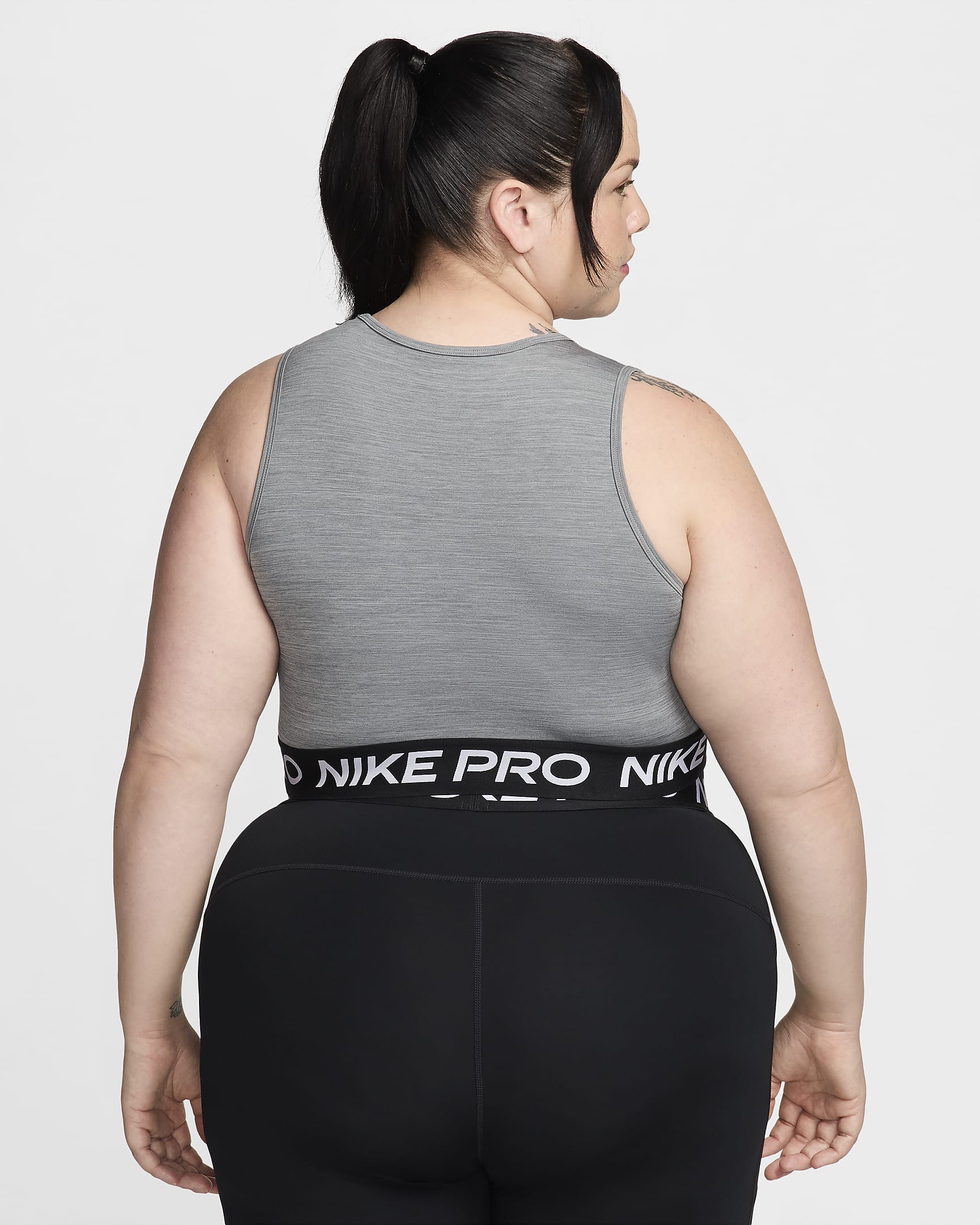 Nike Pro Women's Dri-FIT Cropped Tank Top (Plus Size) - Smoke Grey/Heather/White