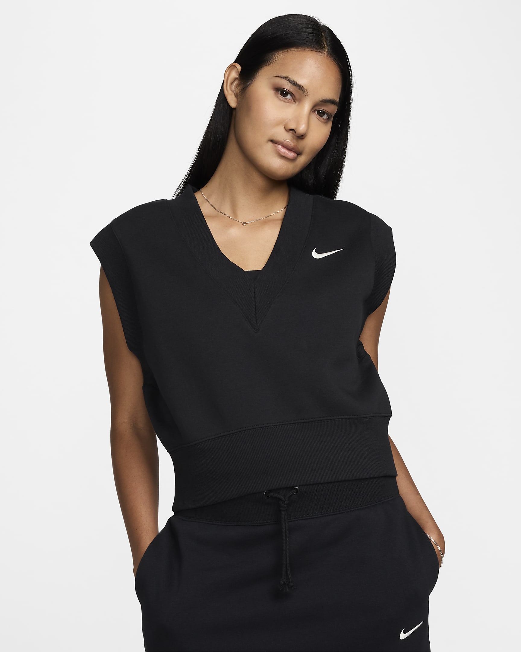 Nike Sportswear Phoenix Fleece Women's Loose V-Neck Sleeveless Cropped Top - Black/Sail