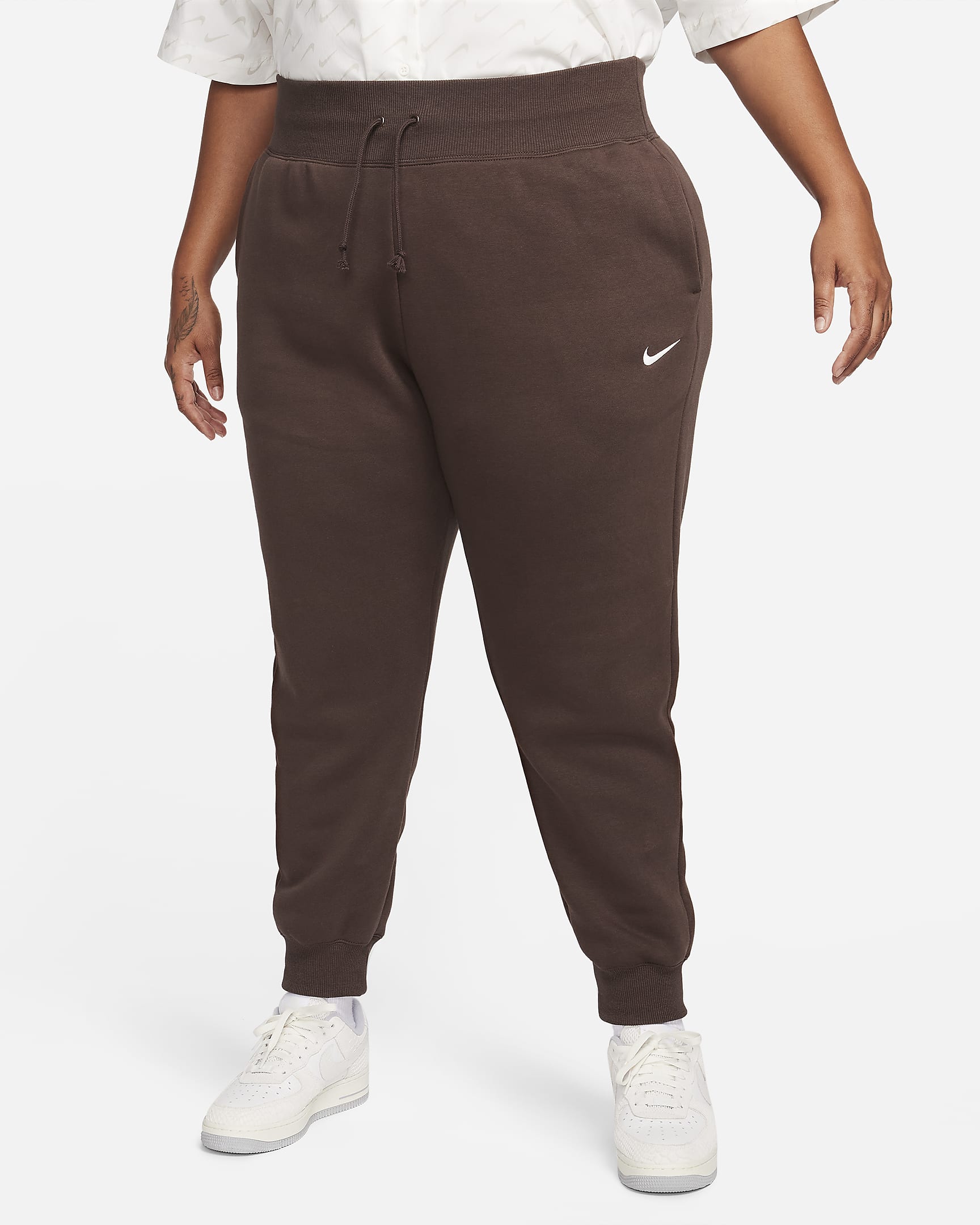 Joggers de cintura alta para mujer Nike Sportswear Phoenix Fleece (talla grande) - Marrón barroco/Vela