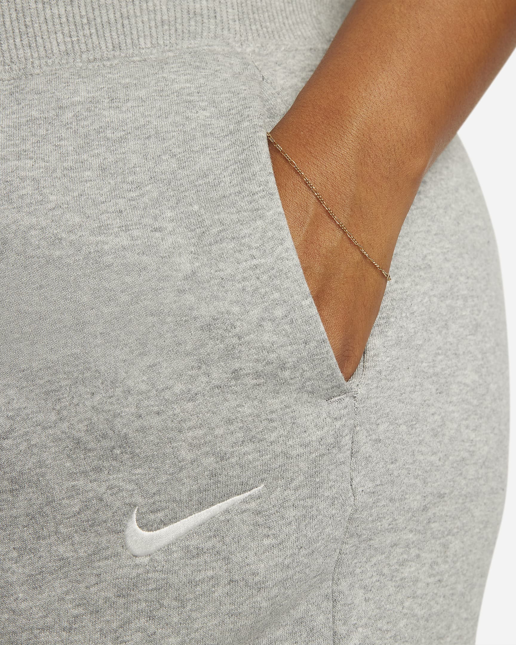 Nike Sportswear Phoenix Fleece-sweatpants med høj talje og brede ben til kvinder (plus size) - Dark Grey Heather/Sail