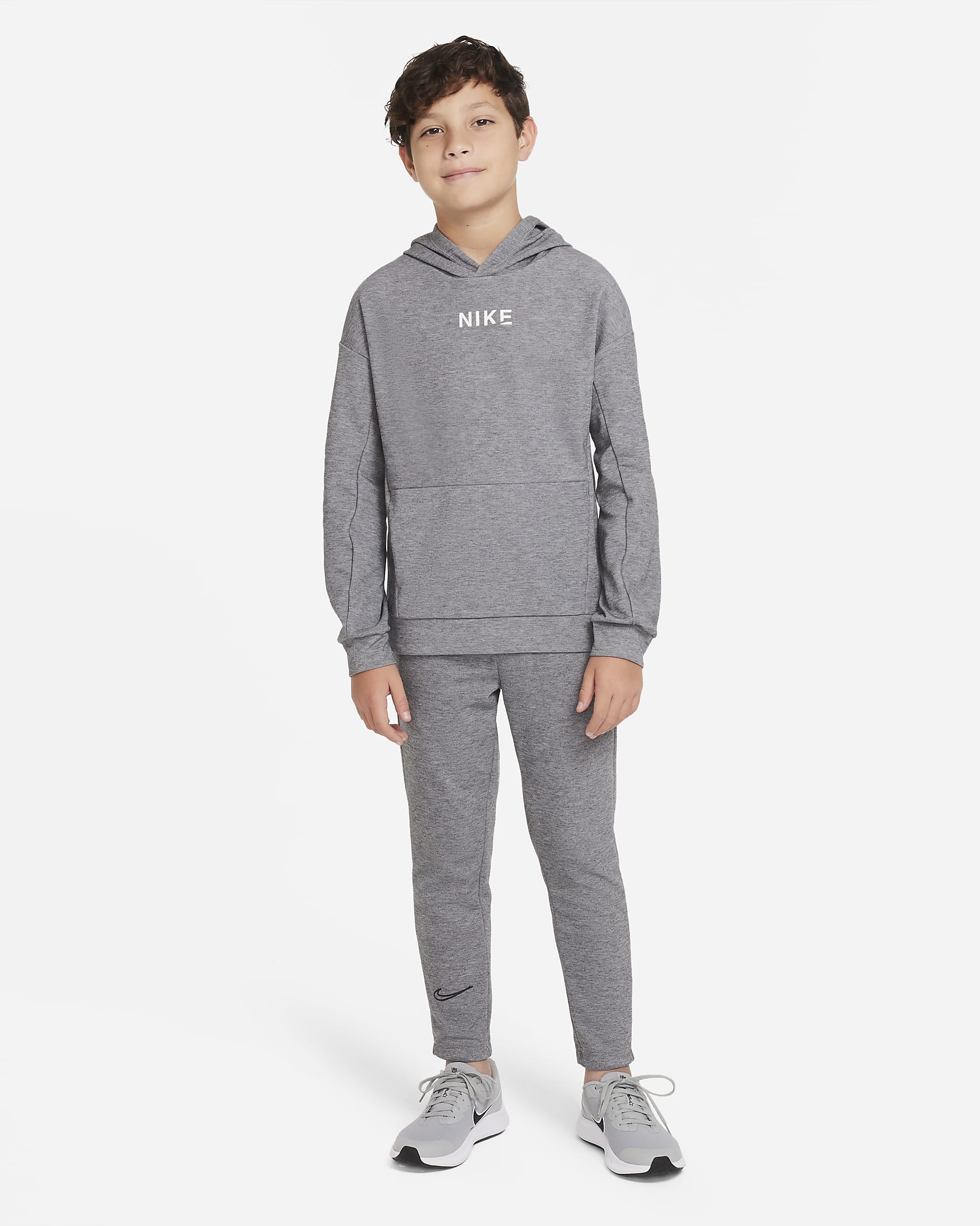 Nike Dri-FIT Performance Select Big Kids' (Boys') Pullover Training Hoodie - Black/Heather/Smoke Grey