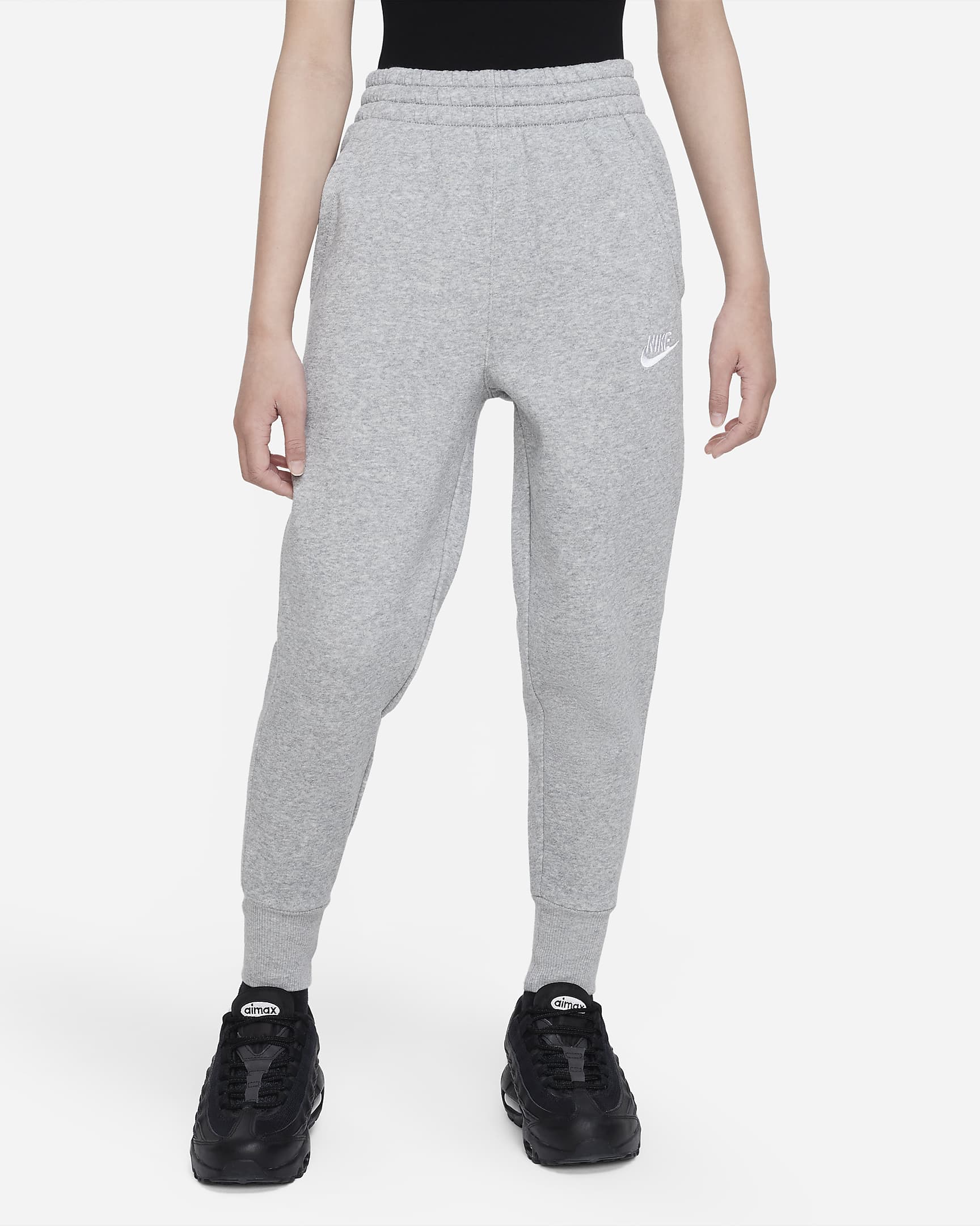 Pants ajustados de cintura alta para niñas talla grande Nike Sportswear Club Fleece - Gris oscuro jaspeado/Gris básico/Blanco