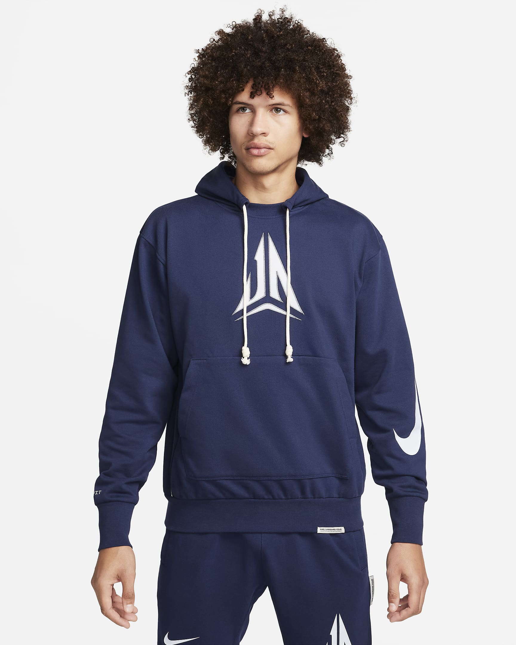 Ja Standard Issue Men's Dri-FIT Pullover Basketball Hoodie - Midnight Navy/Football Grey