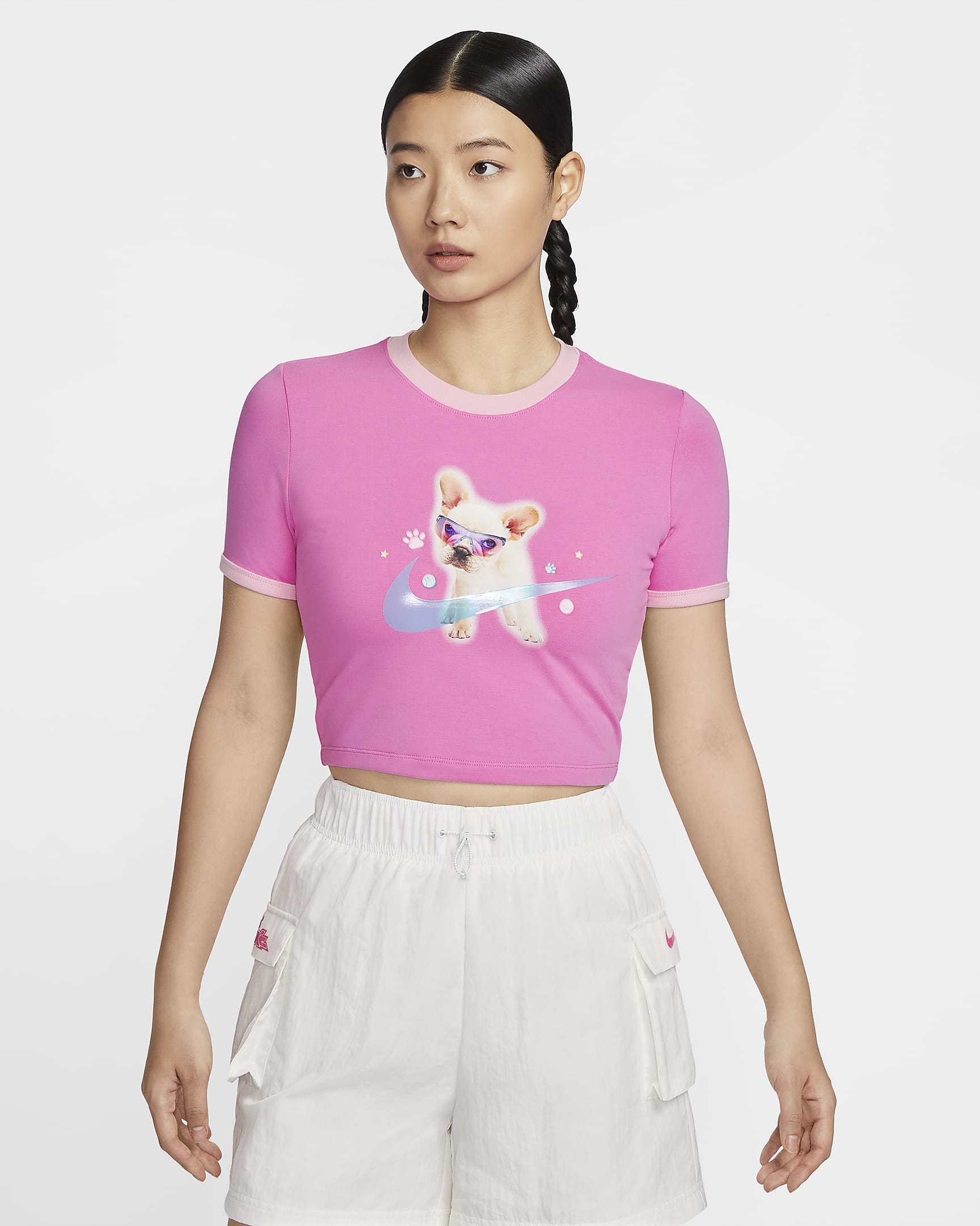 Nike Sportswear 女款合身短版 T 恤 - Playful Pink