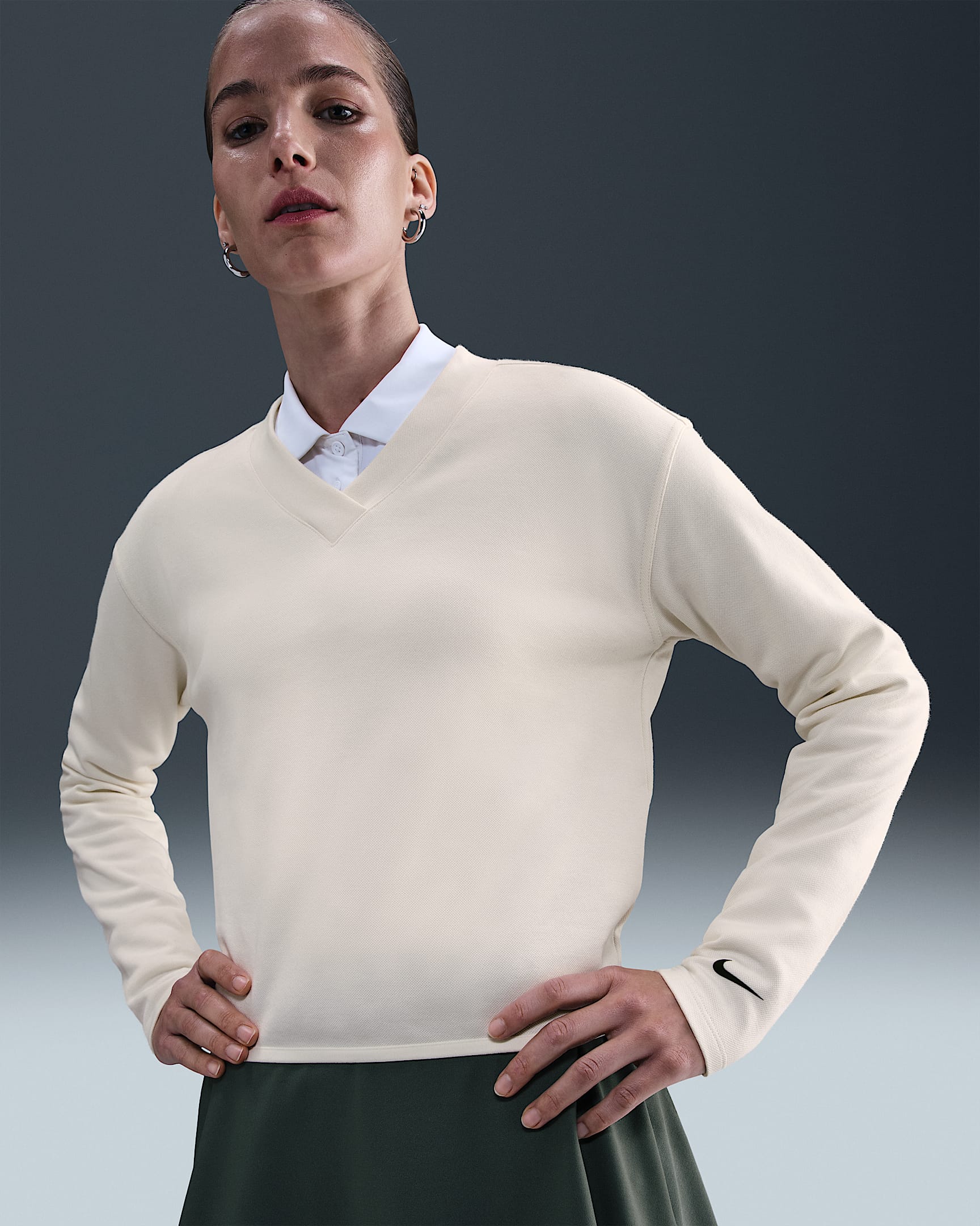 Nike Women's V-Neck Long-Sleeve Golf Top - Sail/Sail/Black