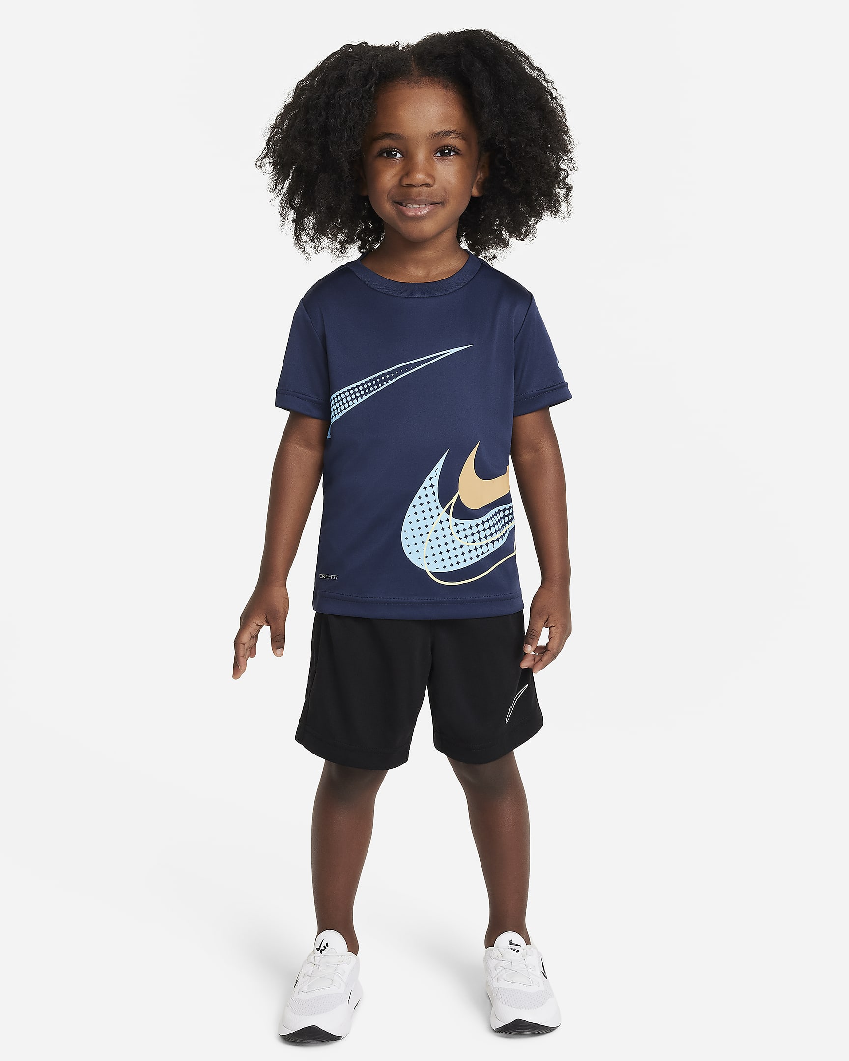 Playera con gráfico infantil Nike Dri-FIT Swoosh - Azul marino medianoche