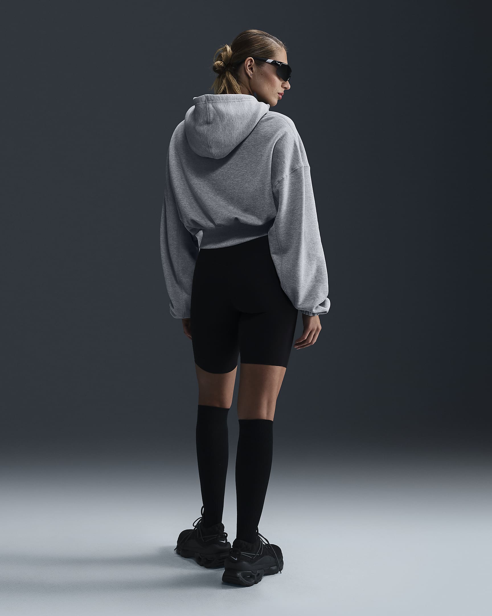 Nike Sportswear Women's Oversized Cropped French Terry Pullover Hoodie - Dark Grey Heather/Black