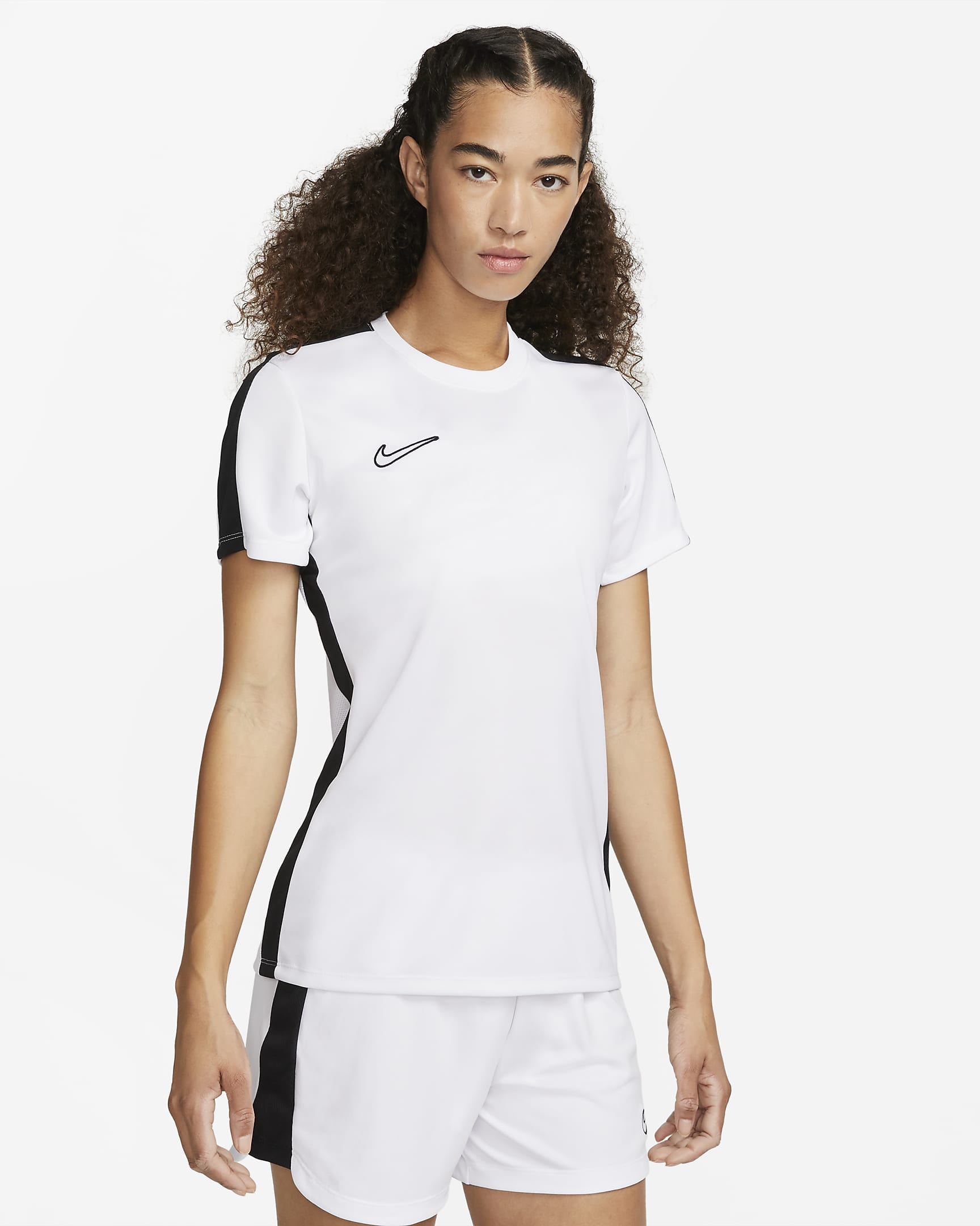 Damka koszulka piłkarska z krótkim rękawem Nike Dri-FIT Academy - Biel/Czerń/Czerń