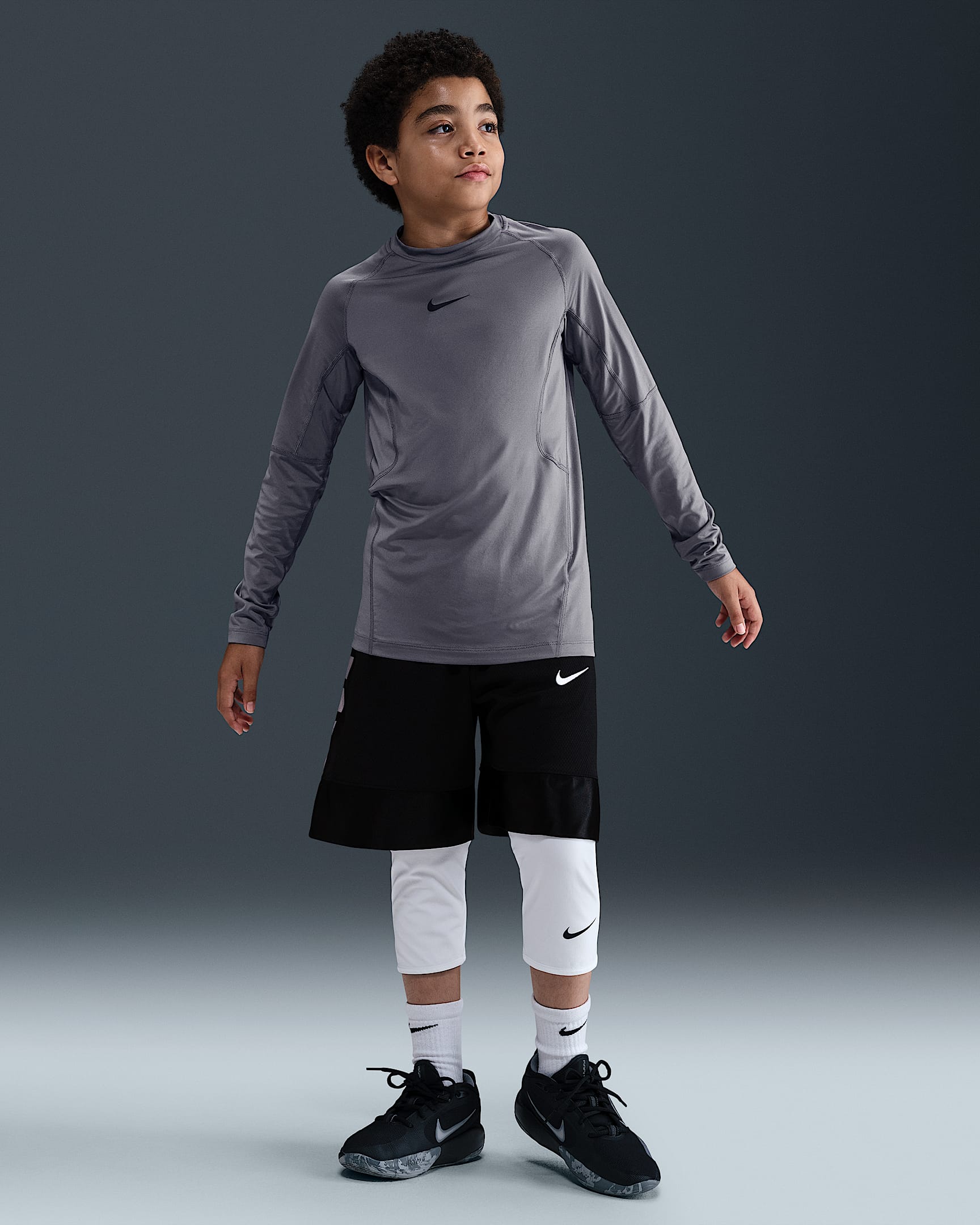 Nike Pro Big Kids' (Boys') Dri-FIT 3/4-Length Tights (Extended Size) - White/White/Black
