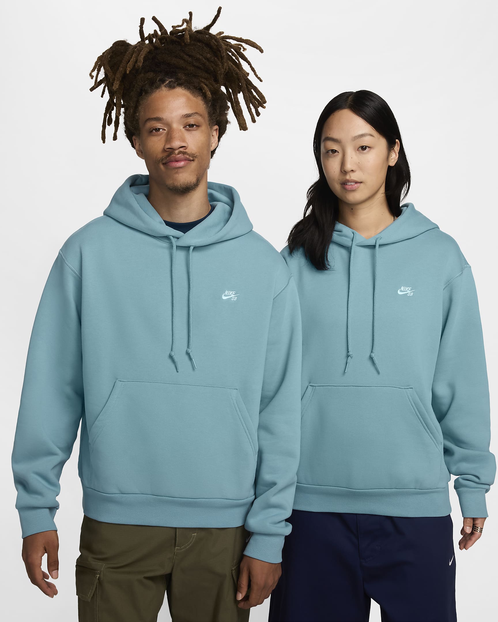 Nike SB Fleece Pullover Skate Hoodie - Denim Turquoise/White