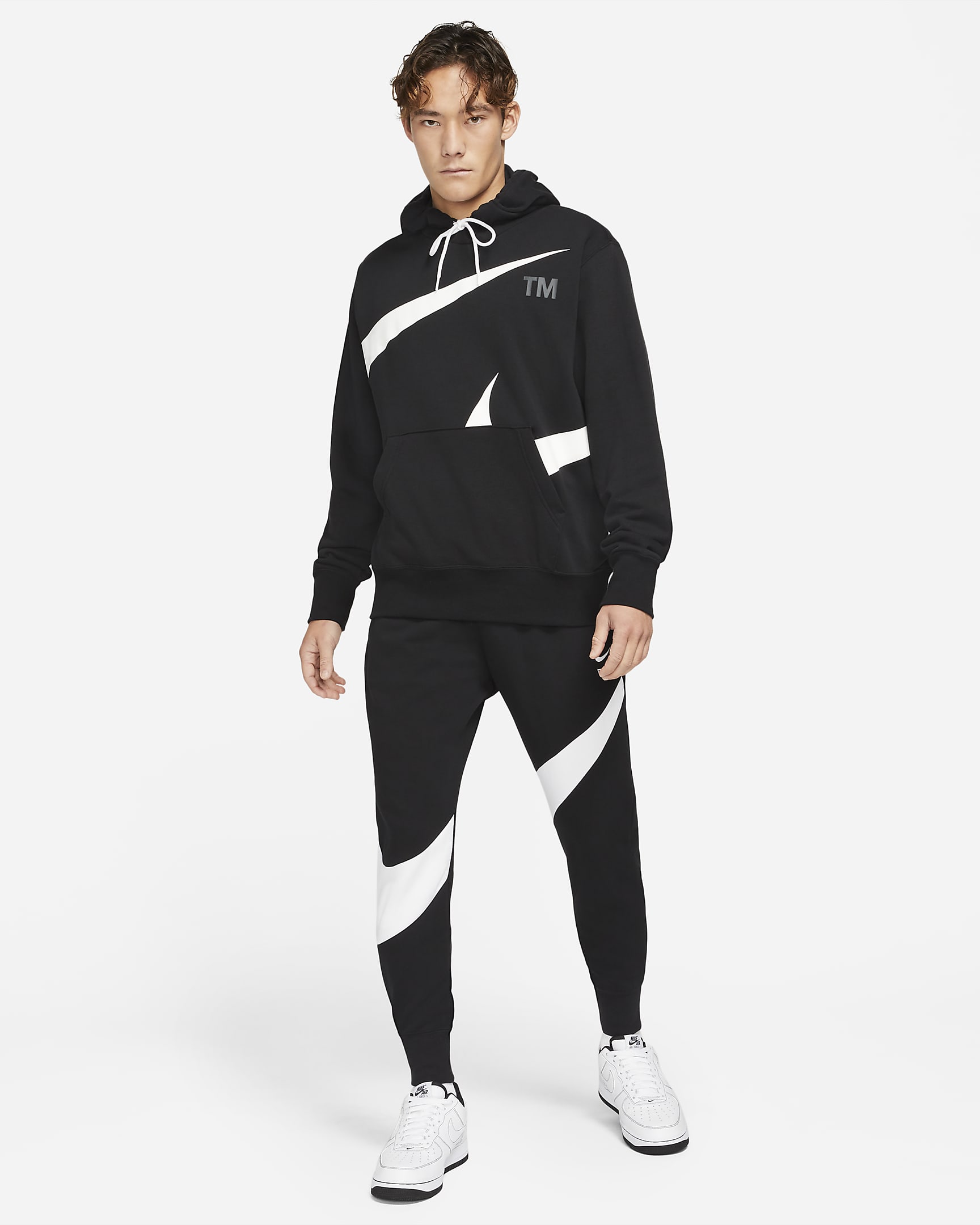 Nike Sportswear Swoosh Tech Fleece 男款長褲 - 黑色/白色/白色