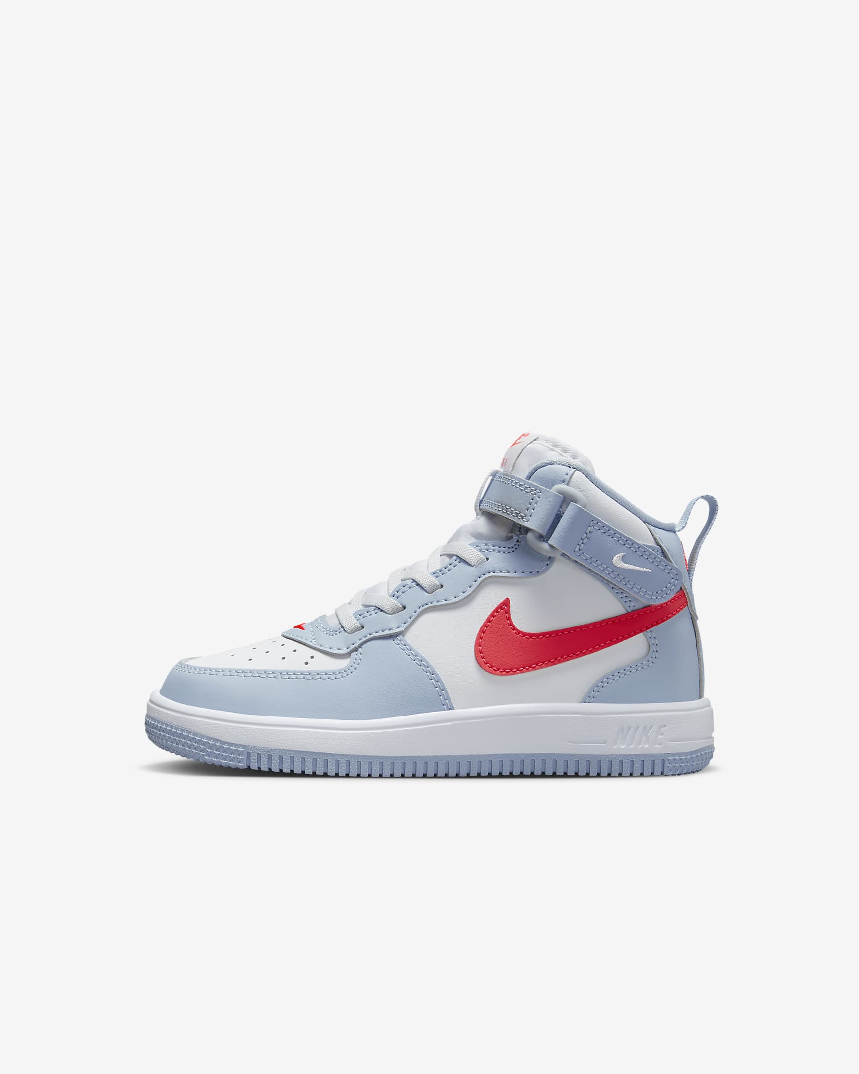 Nike Force 1 Mid EasyOn Younger Kids' Shoes - Light Armoury Blue/White/Bright Crimson