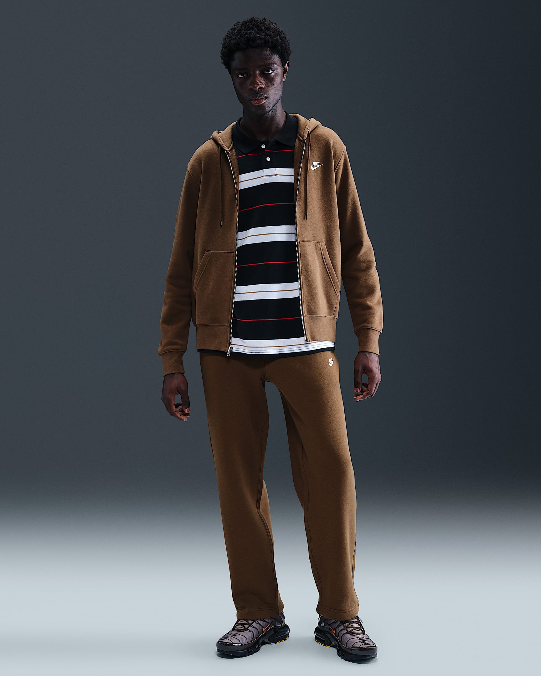 Nike Sportswear Club Men's Fleece Bungee Pants - Mosswood Brown/Mosswood Brown/White