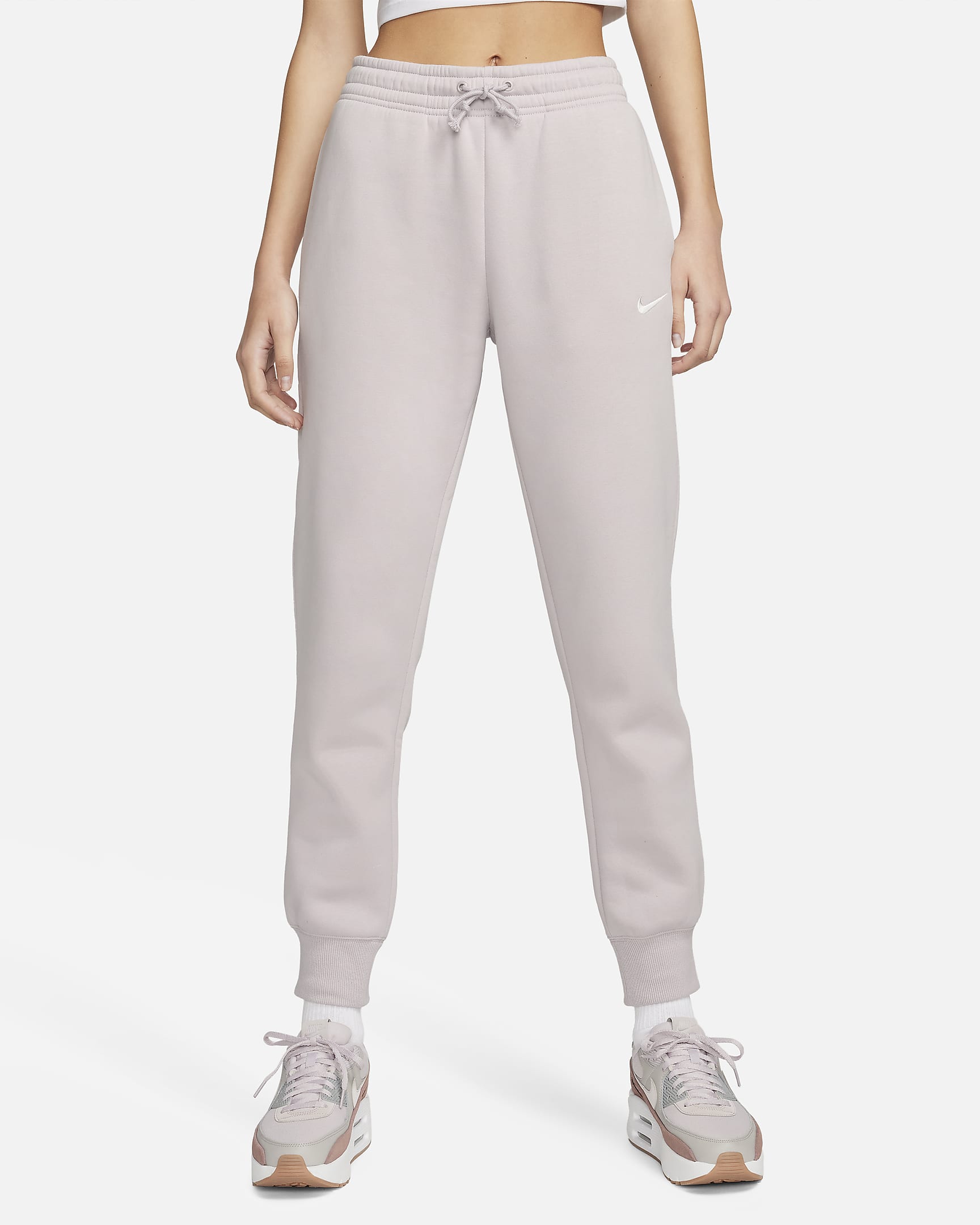 Nike Sportswear Phoenix Fleece joggingbroek met halfhoge taille voor dames - Platinum Violet/Sail