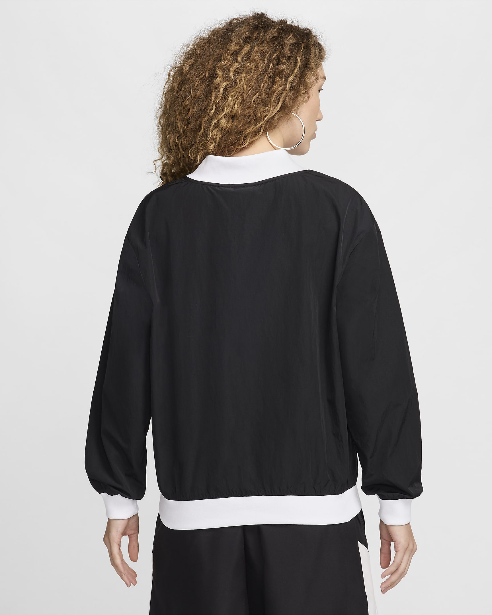 Nike Sportswear Essential Women's Loose UV Woven Long-Sleeve V-Neck Top - Black/White