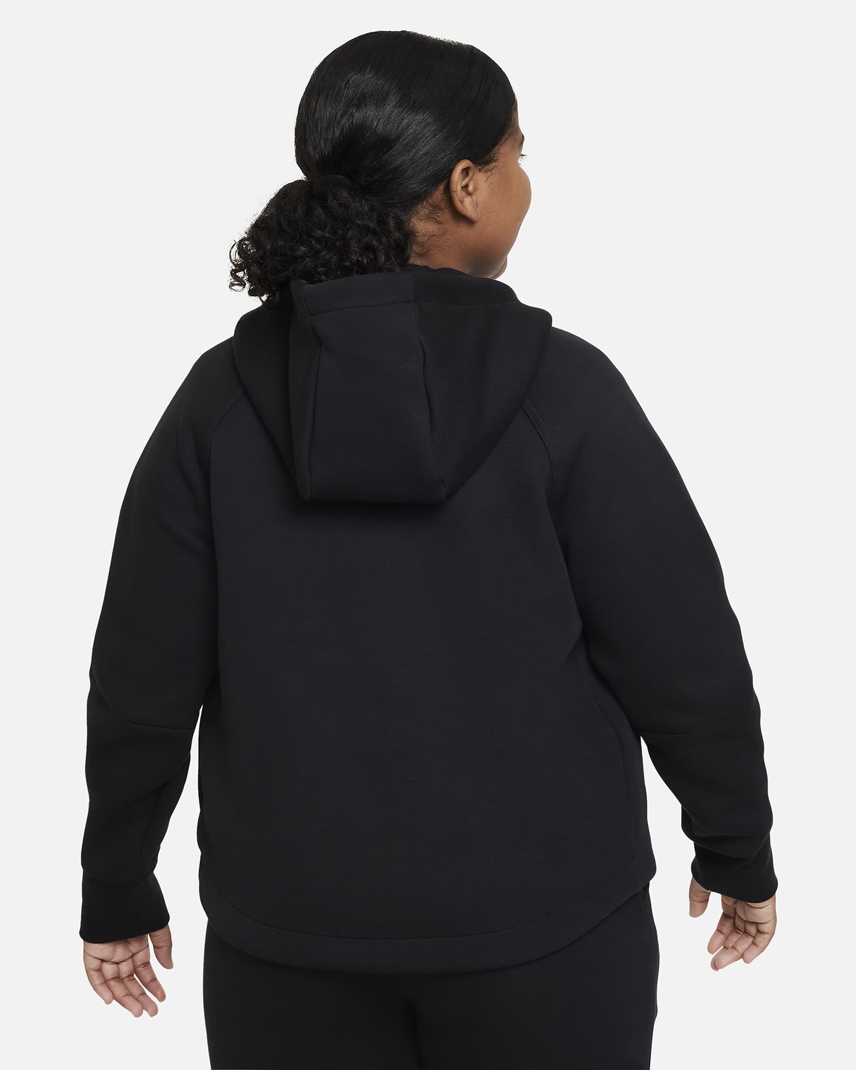 Mikina Nike Sportswear Tech Fleece s kapucí pro větší děti (dívky) a zipem po celé délce (rozšířená velikost) - Černá/Černá/Černá