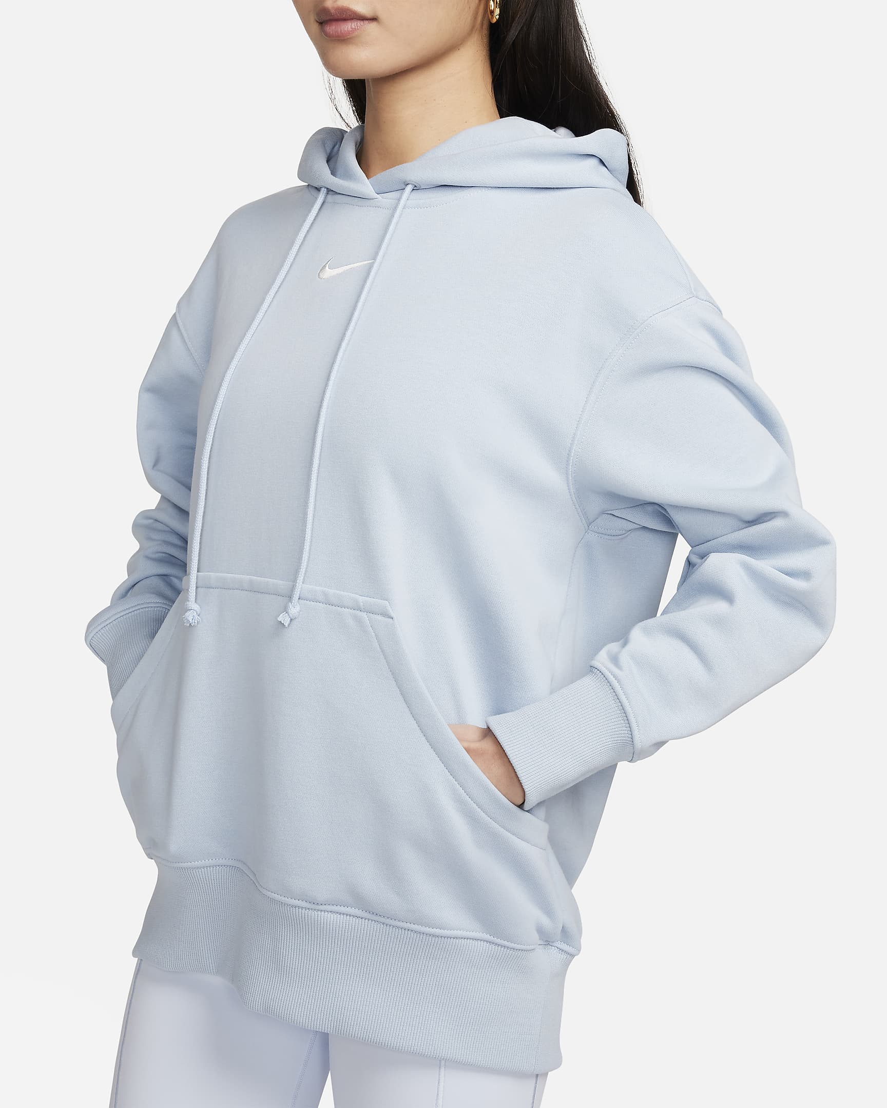 เสื้อมีฮู้ดผ้าเฟรนช์เทรีขนาดโอเวอร์ไซส์แบบสวมผู้หญิง Nike Sportswear Phoenix Fleece - Light Armory Blue/Sail