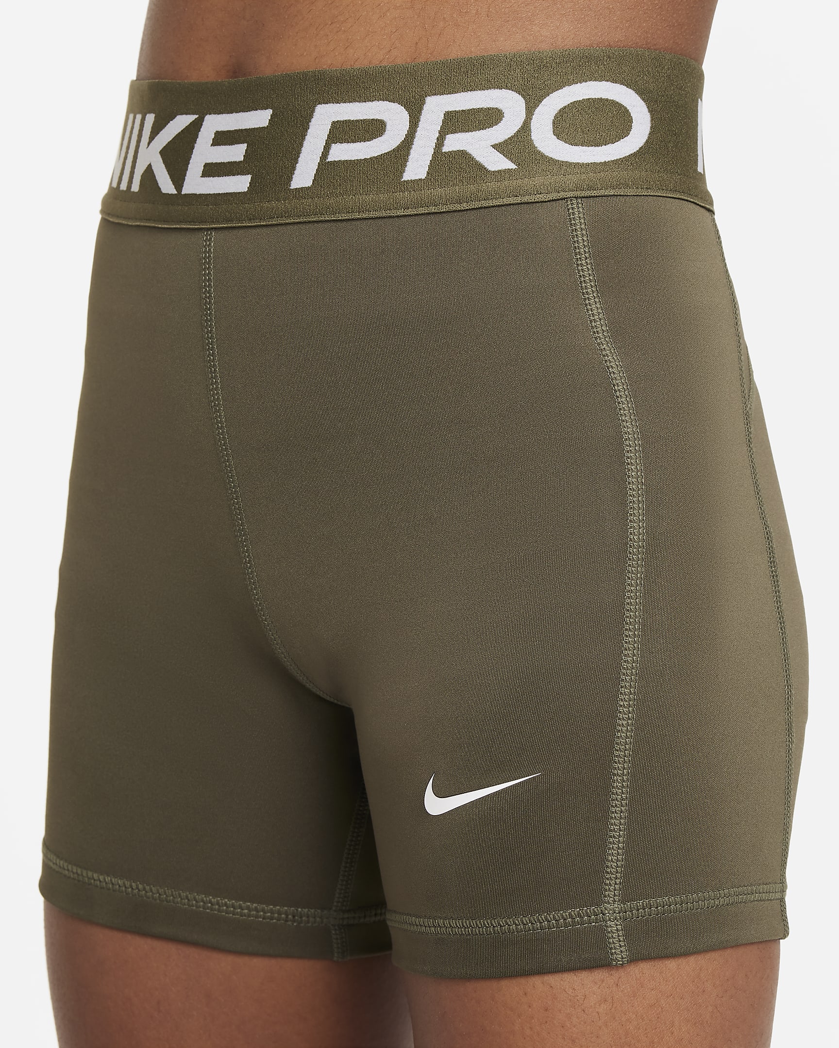 Nike Pro Leak Protection: Period Girls' Dri-FIT Shorts - Medium Olive/White