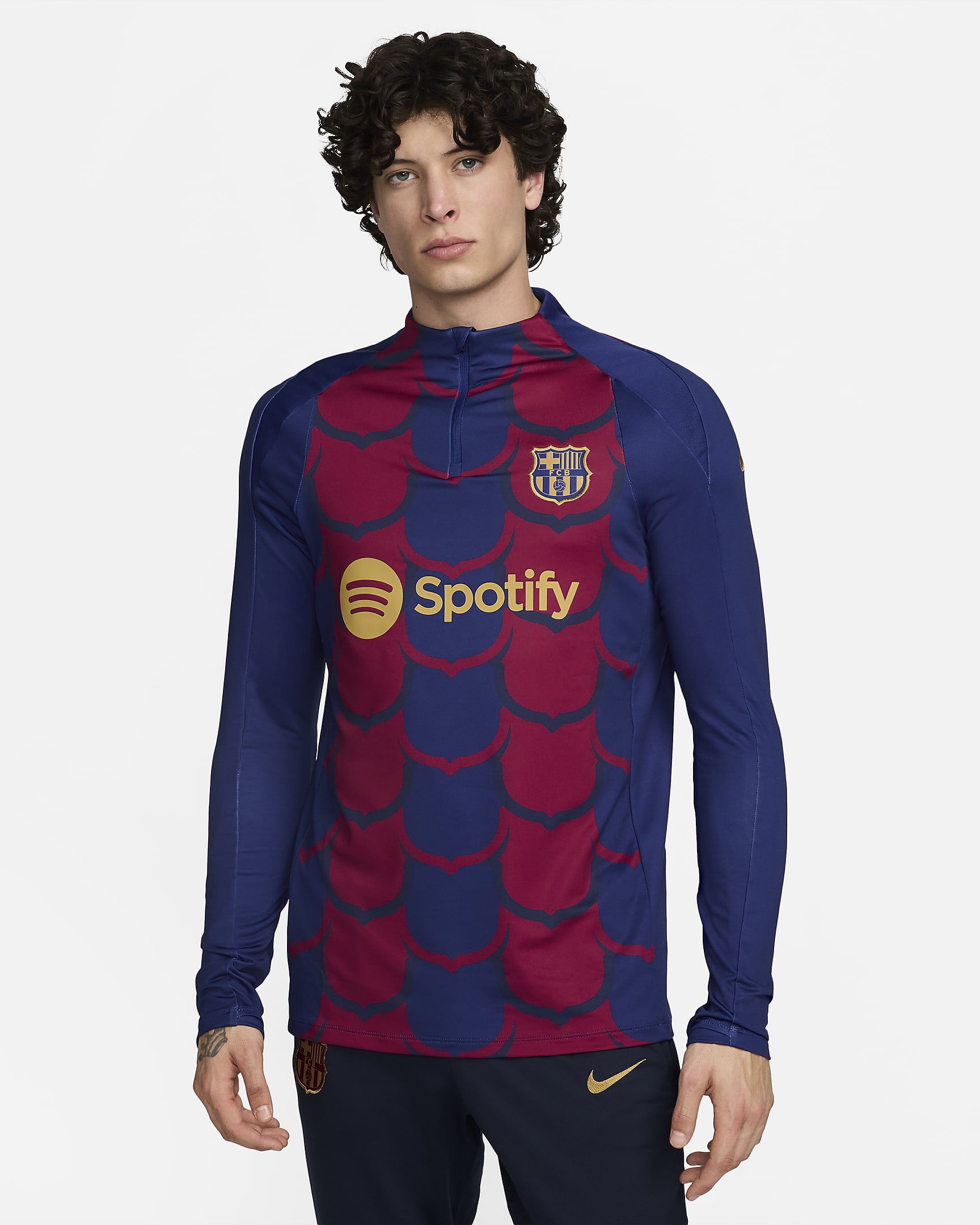 FC Barcelona Strike Men's Nike Dri-FIT Soccer Pre-Match Drill Top - Noble Red/Deep Royal Blue/Club Gold