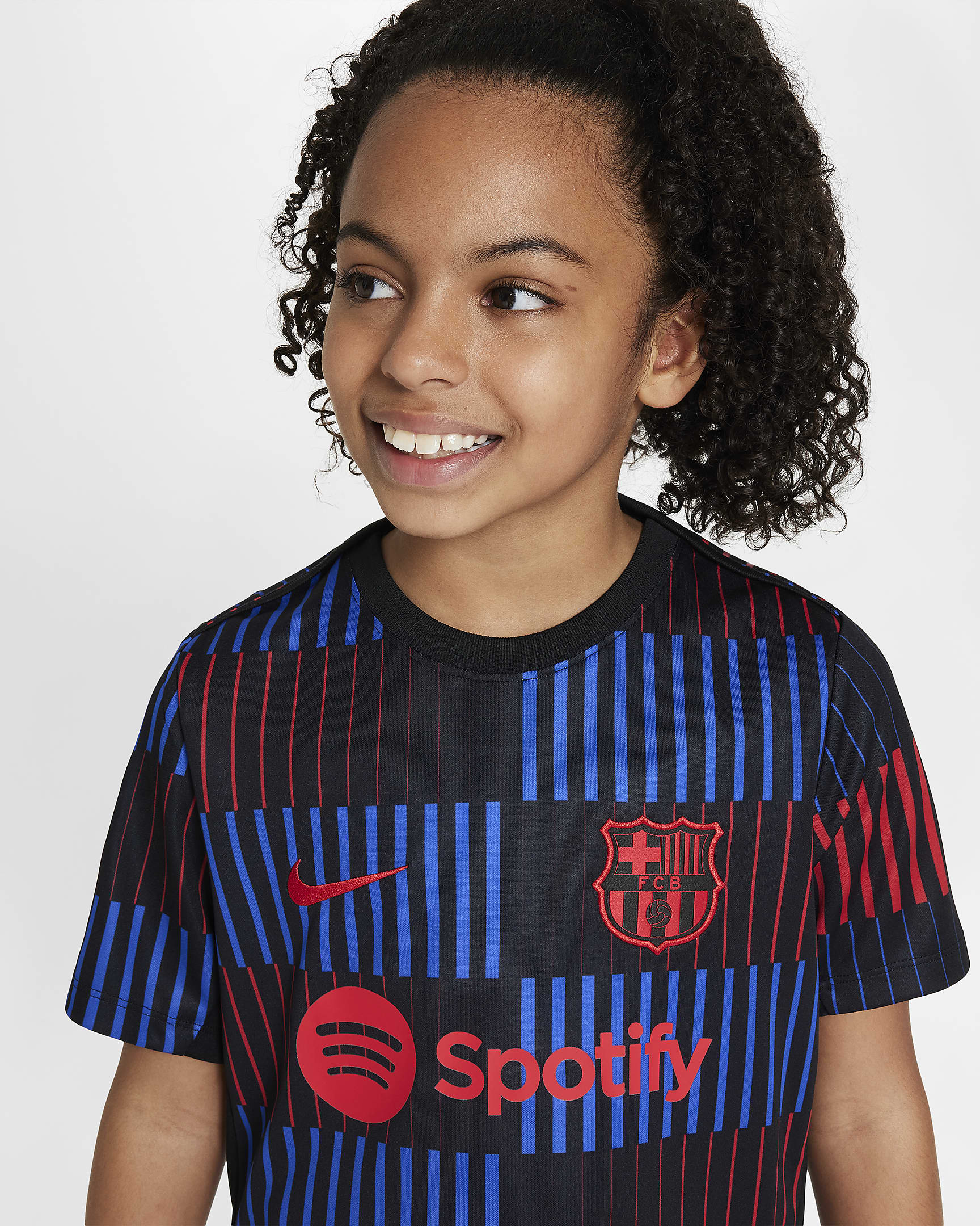 F.C. Barcelona Academy Pro Away Older Kids' Nike Dri-FIT Football Pre-Match Short-Sleeve Top - Black/Black/University Red