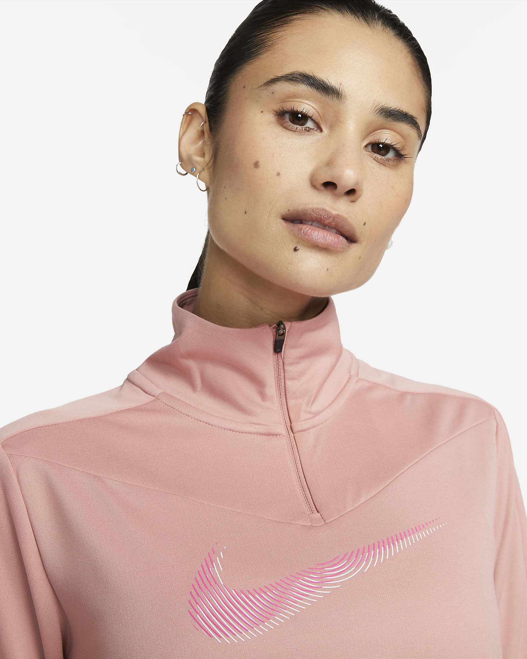 Nike DriFIT Swoosh hardlooptop met korte rits voor dames. Nike NL