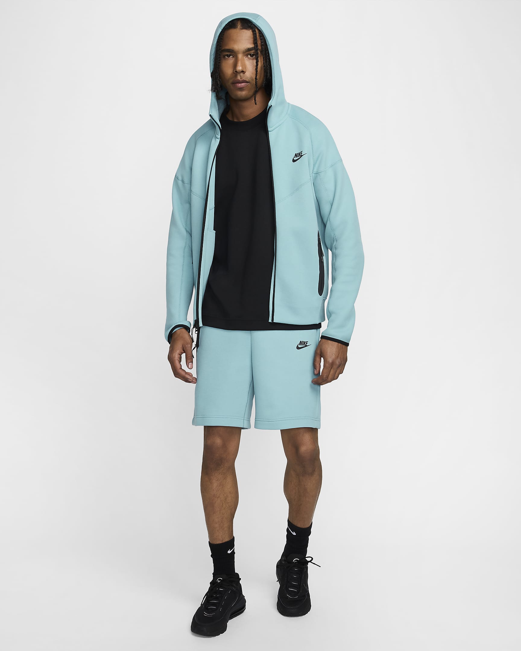 Nike Sportswear Tech Fleece Windrunner cipzáras, kapucnis férfipulóver - Denim Turquoise/Fekete