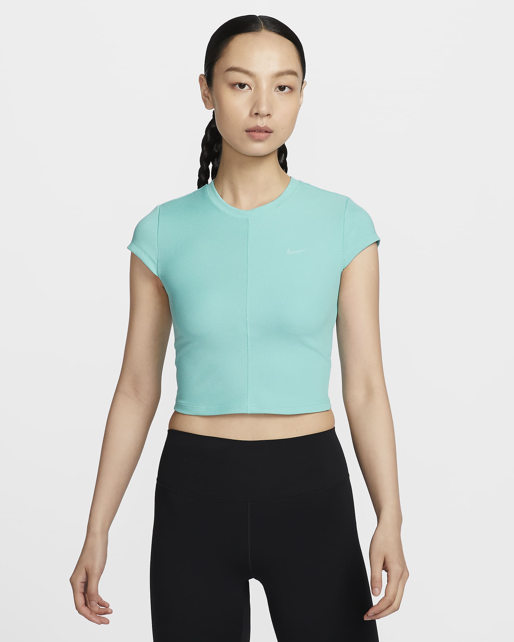 Nike One Fitted Rib Women's Dri-FIT Short-Sleeve Cropped Top - Green Frost/White