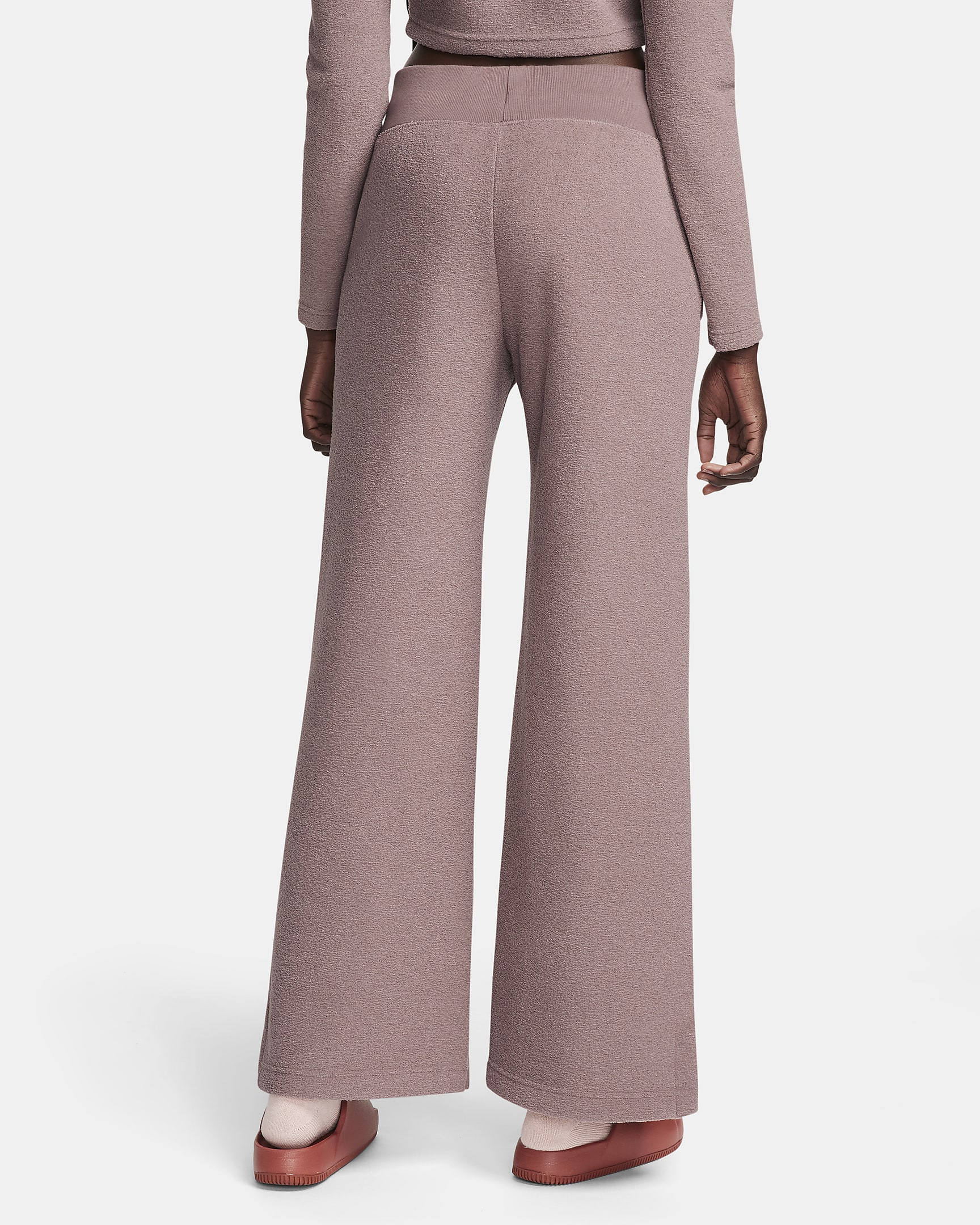 Nike Sportswear Phoenix Plush Women's High-Waisted Wide-Leg Cosy Fleece Trousers - Smokey Mauve/Black