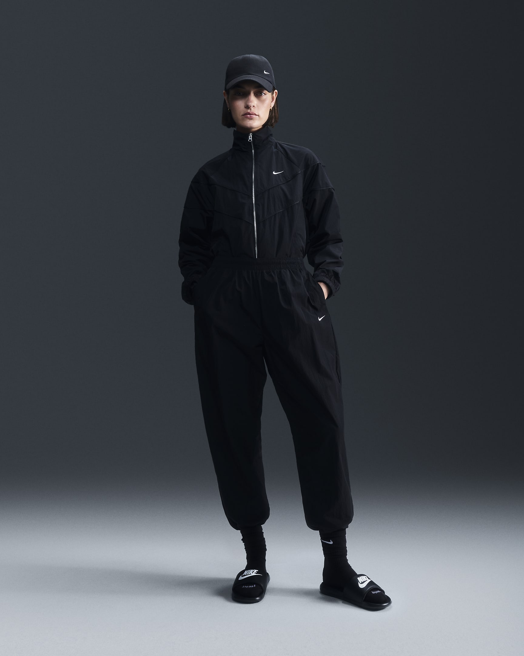 Veste à zip tissée ample UV Nike Windrunner pour femme - Noir/Blanc