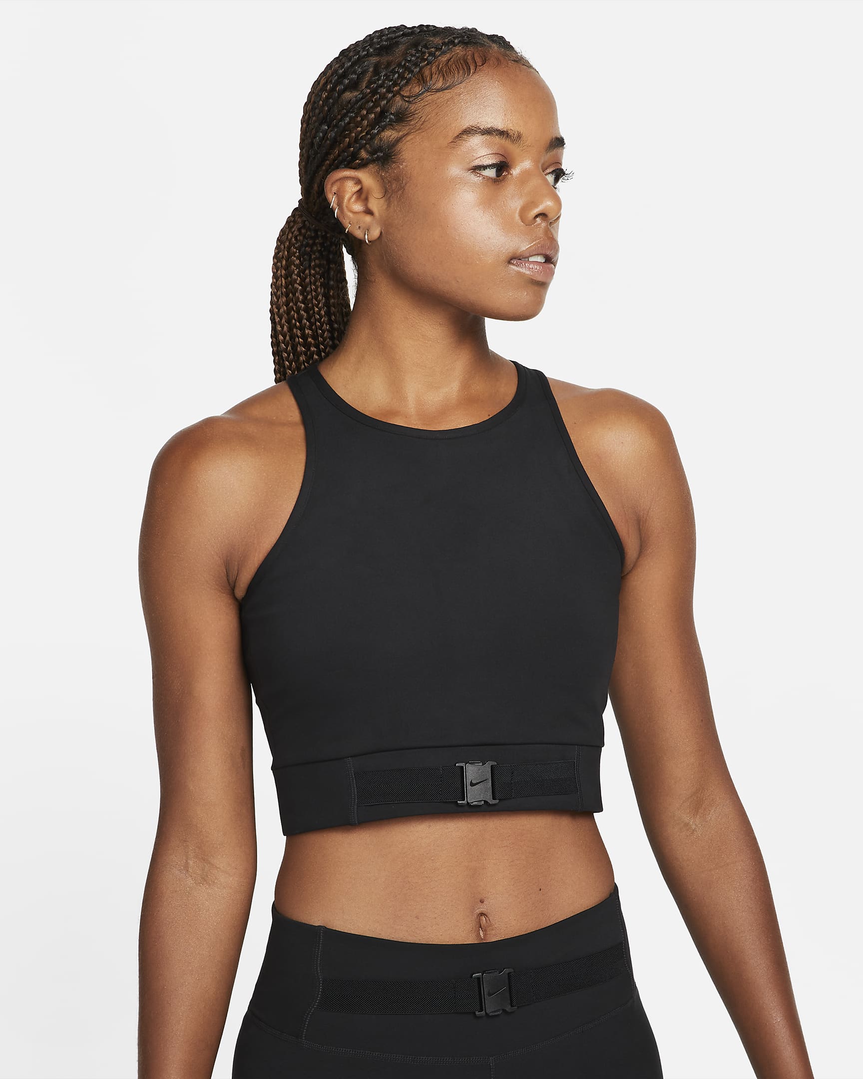 Camiseta de tirantes de entrenamiento corta para mujer Nike Dri-FIT Buckle - Negro/Transparente