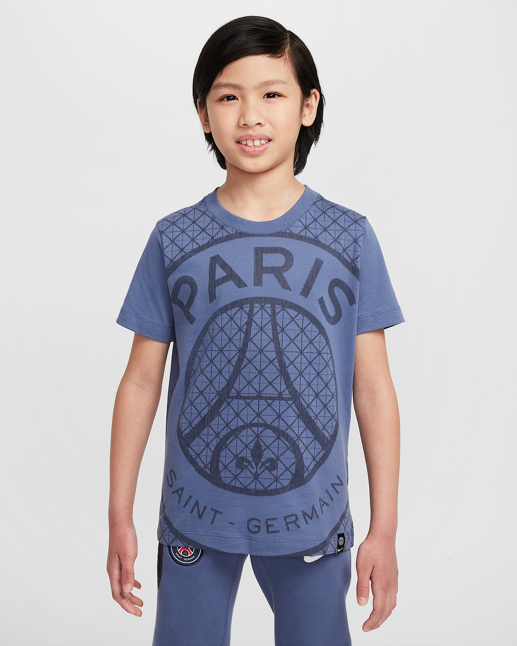 Paris Saint-Germain Nike Fußball-T-Shirt mit saisonalem Print (ältere Kinder) - Diffused Blue