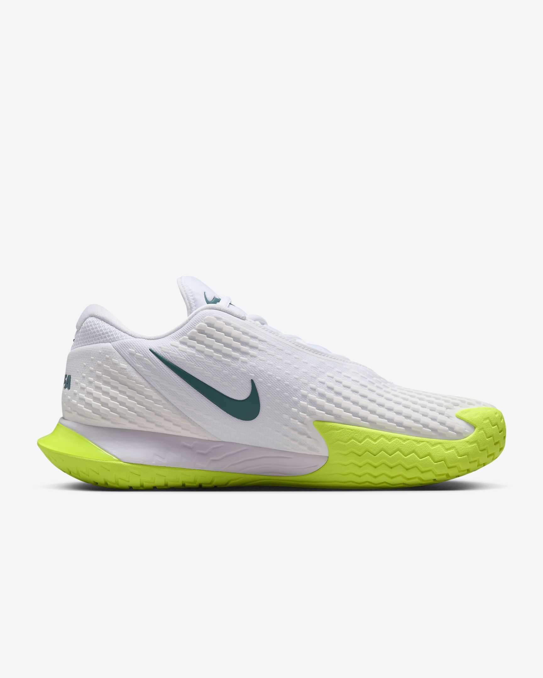 NikeCourt Zoom Vapor Cage 4 Rafa Sert Kort Erkek Tenis Ayakkabısı - Beyaz/Volt/Geode Teal