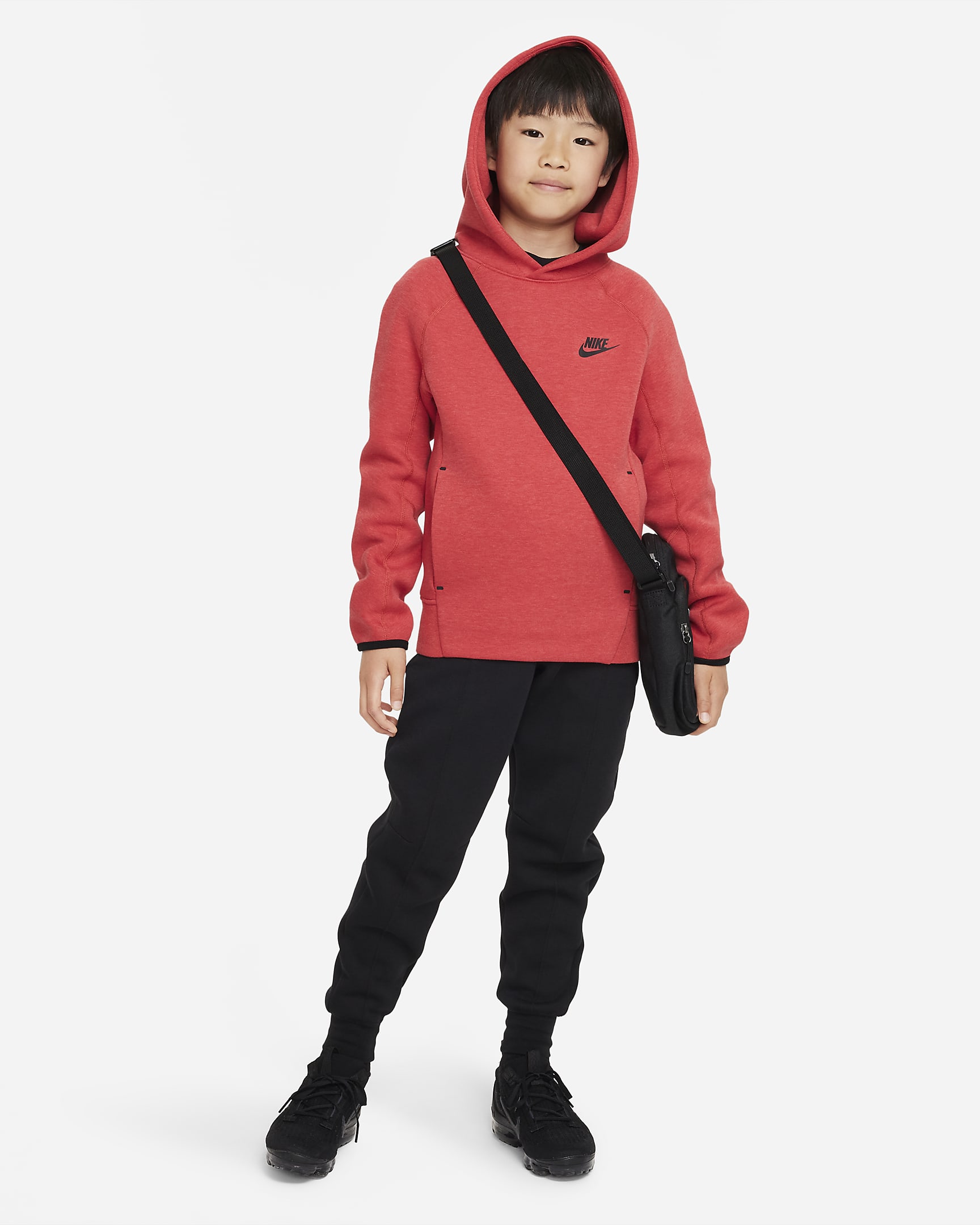 Sudadera con gorro sin cierre para niño talla grande Nike Sportswear Tech Fleece - Rojo universitario claro jaspeado/Negro