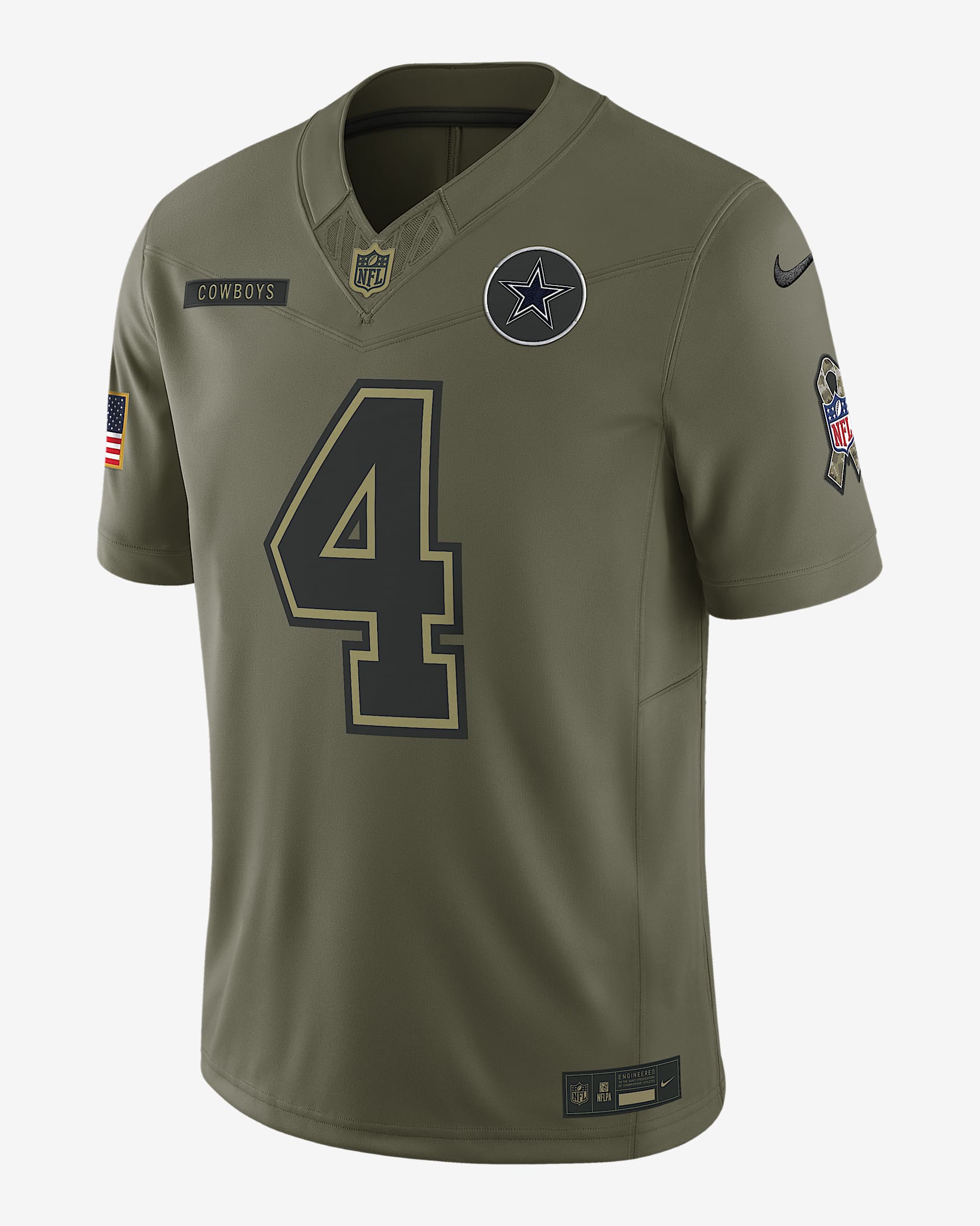 Dak Prescott Dallas Cowboys Salute to Service Men's Nike Dri-FIT NFL Limited Jersey - Medium Olive