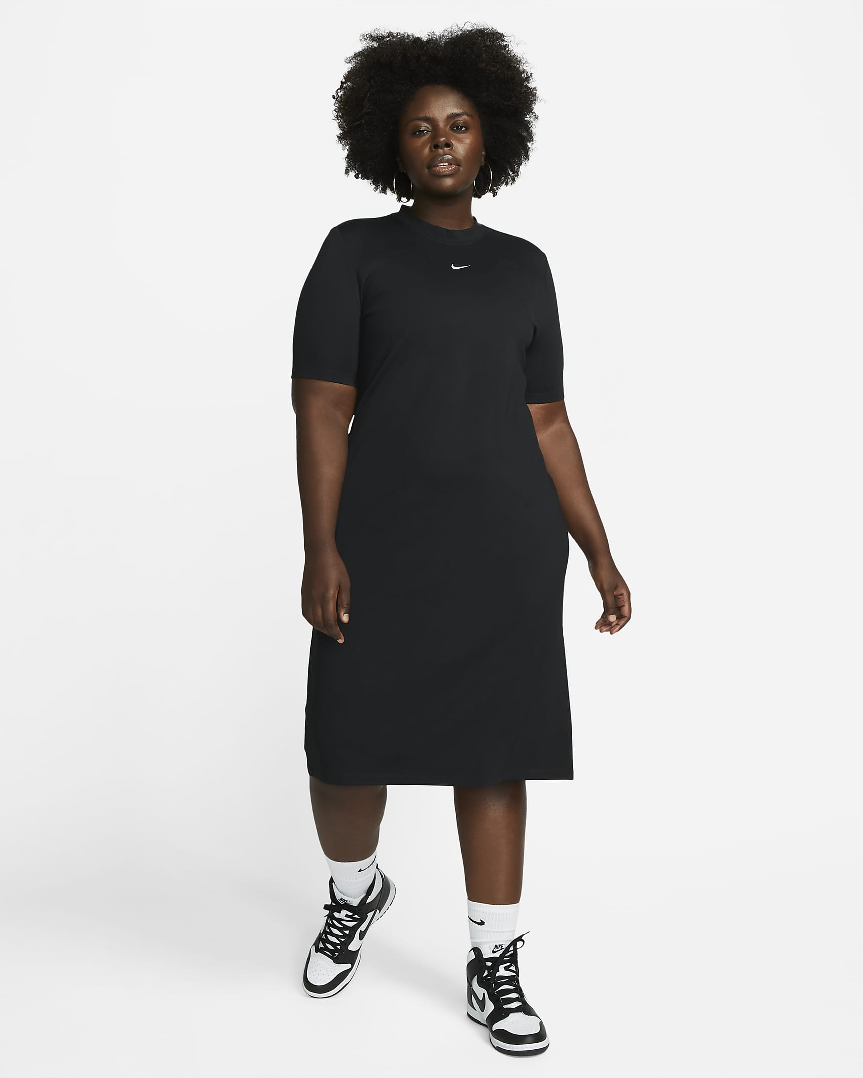 Vestido midi Nike Sportswear Essential para mulher (tamanhos grandes) - Preto/Branco