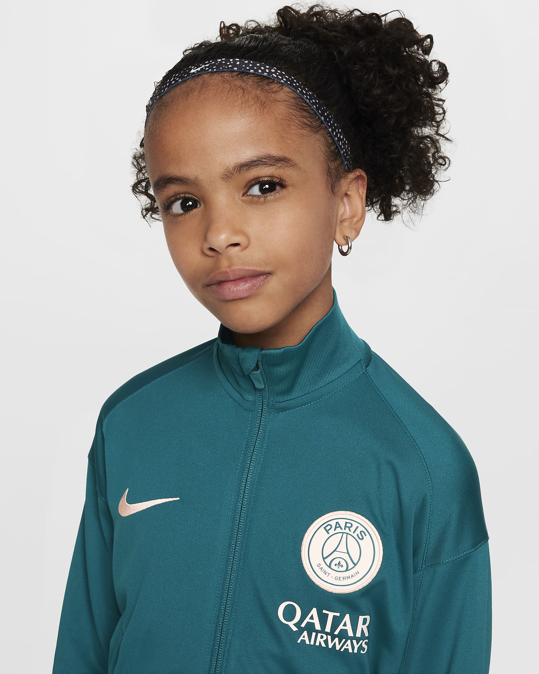 Pleteninová fotbalová tepláková souprava Nike Dri-FIT Paris Saint-Germain Strike pro větší děti - Geode Teal/Bordeaux/Guava Ice