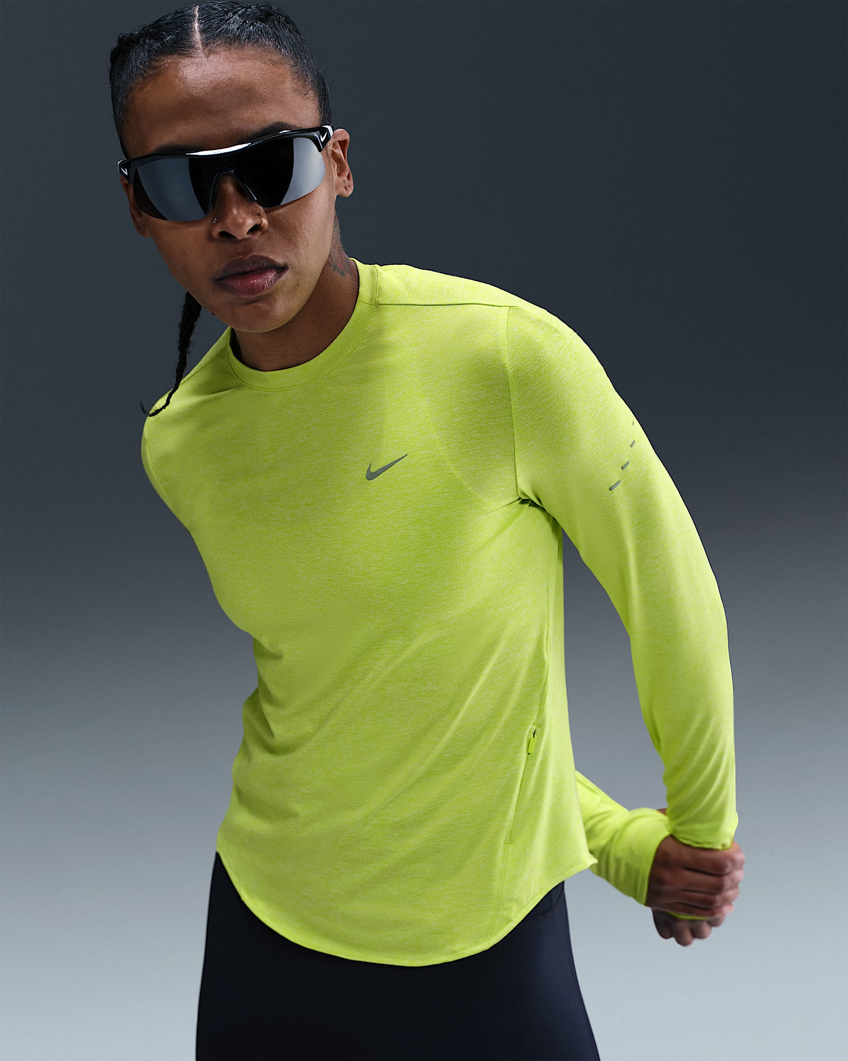 Nike Swift Dri-FIT hardlooptop met ronde hals, lange mouwen en uv-bescherming voor dames - Cyber/Heather