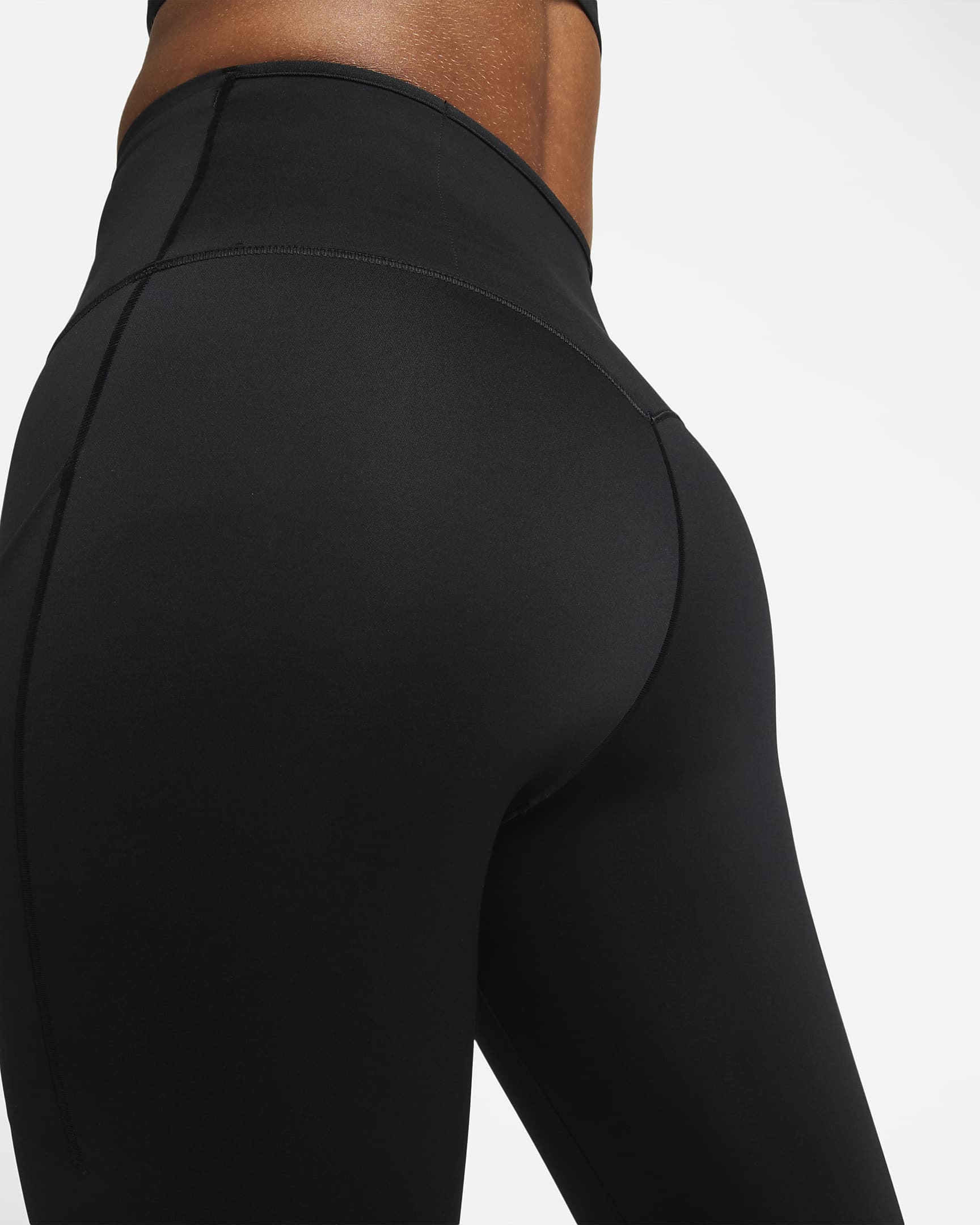 Højtaljede Nike Go-leggings i fuld længde og med lommer og fast støtte til kvinder - sort/sort