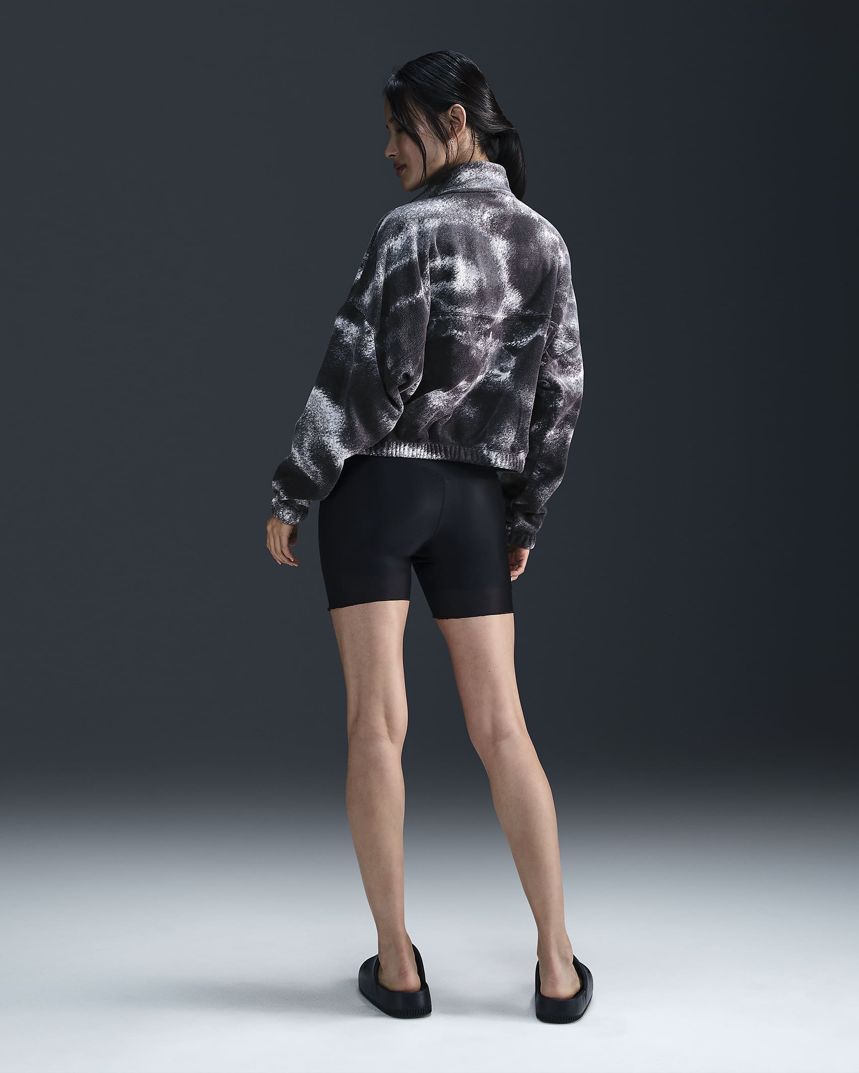 Nike One Women's Therma-FIT Oversized 1/2-Zip Fleece Printed Top - Black/Black