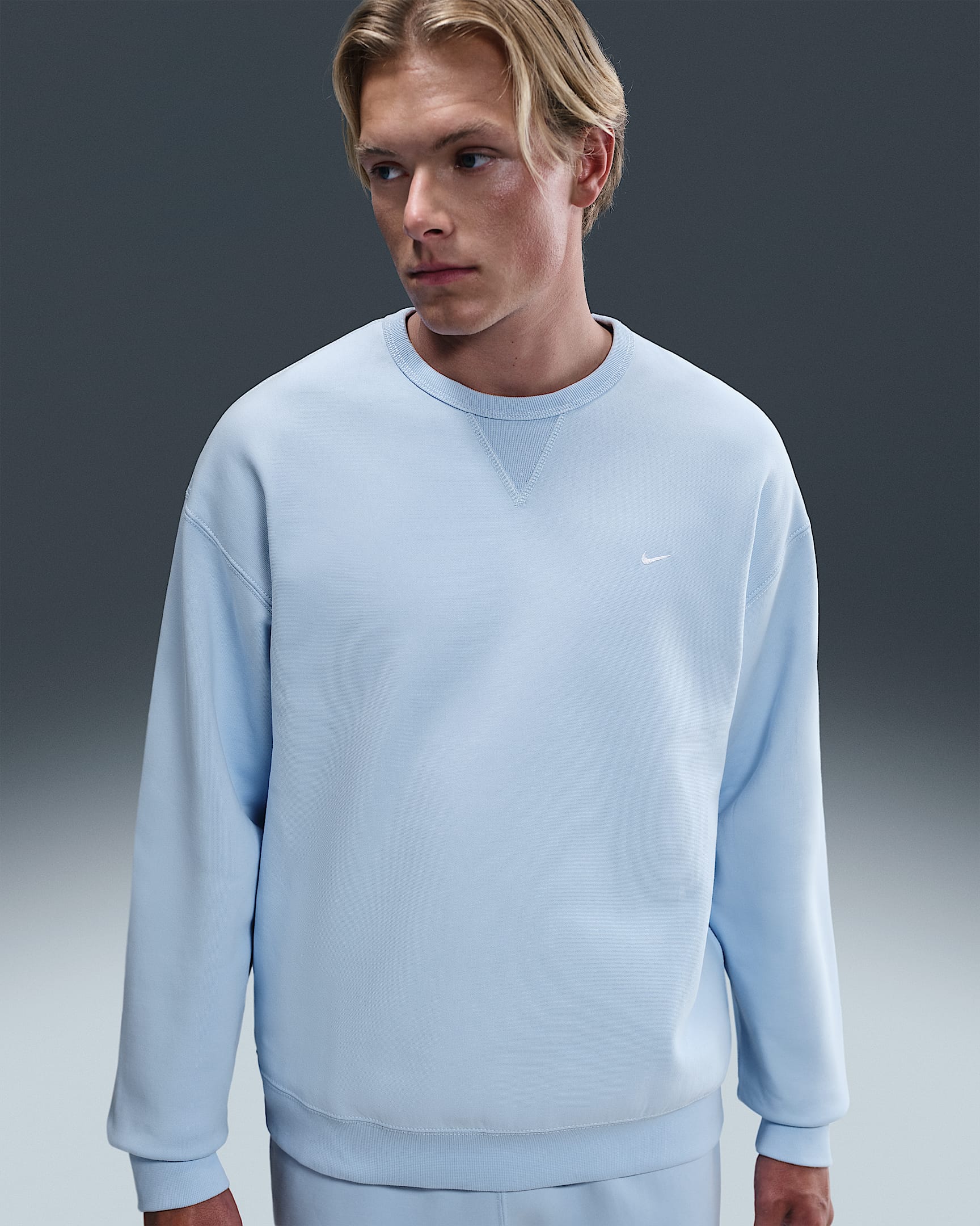 Nike Solo Swoosh Erkek Fleece Crew Üst - Celestine Blue/Beyaz