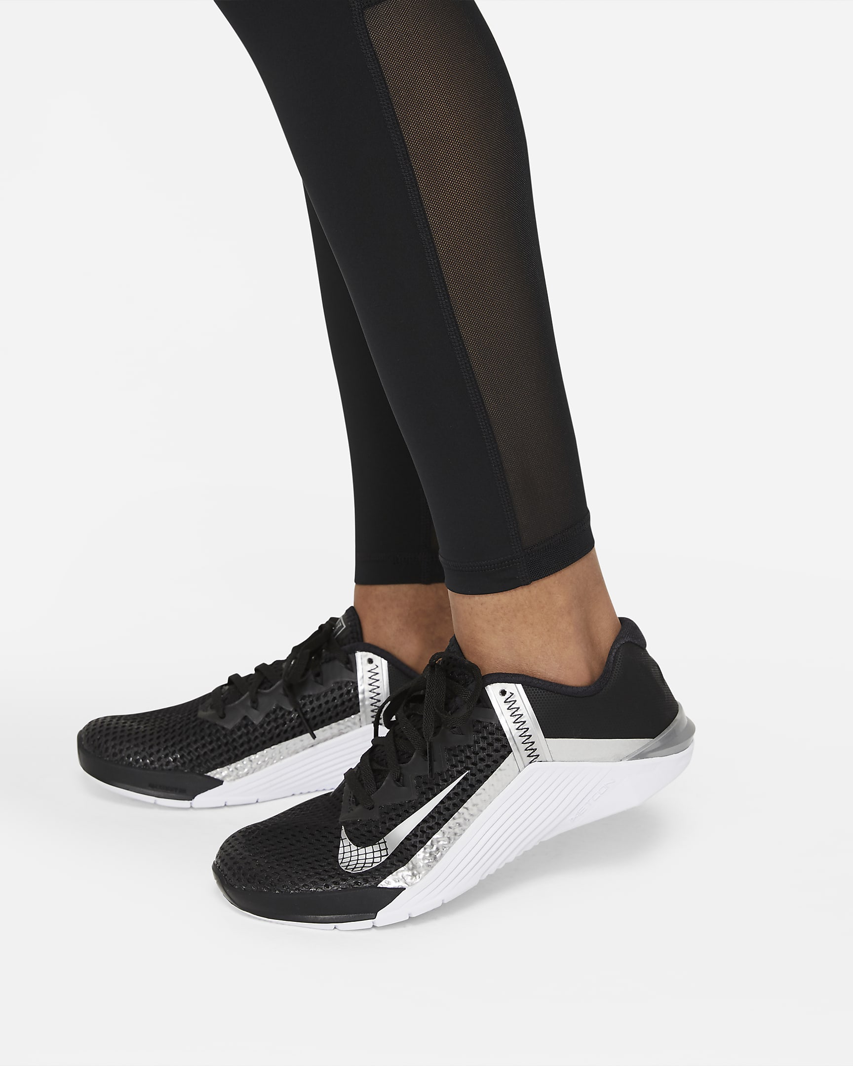 Nike Pro Leggings mit mittelhohem Bund und Mesh-Einsatz für Damen - Schwarz/Weiß