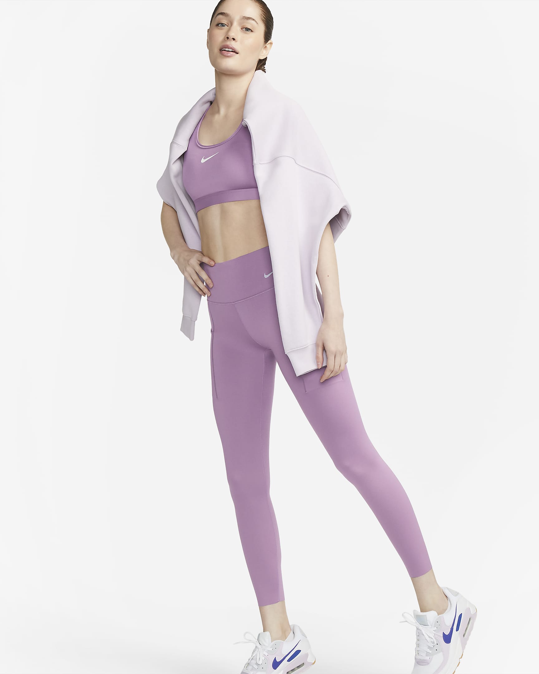 Nike Go 7/8-Leggings mit starkem Halt, mittelhohem Bund und Taschen für Damen - Violet Dust/Schwarz