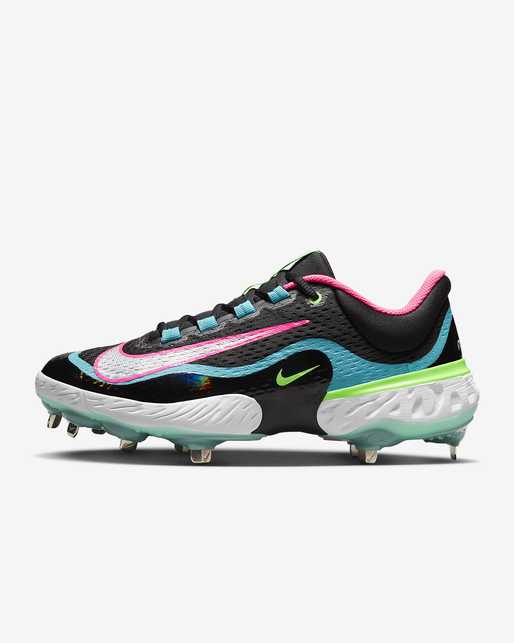 Nike Alpha Huarache Elite 4 Low Men's Baseball Cleats - Black/Teal Nebula/Hyper Pink/White