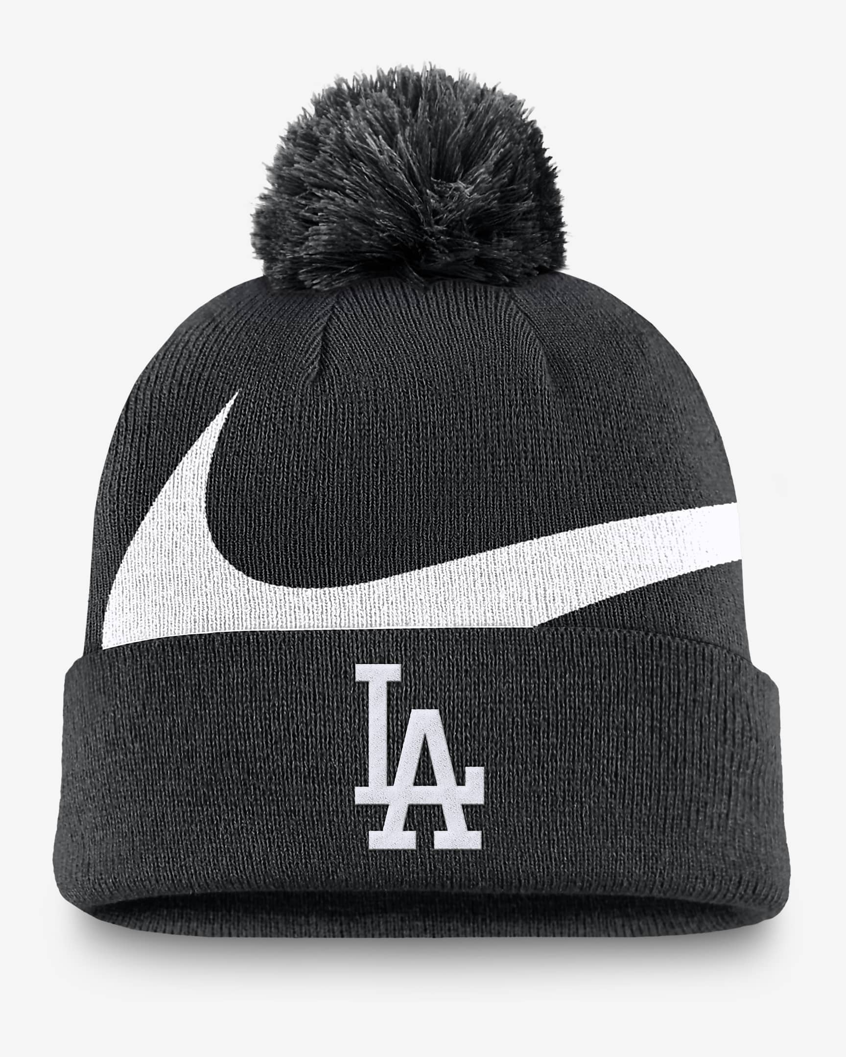 Los Angeles Dodgers Peak Men's Nike MLB Cuffed Pom Beanie - Black