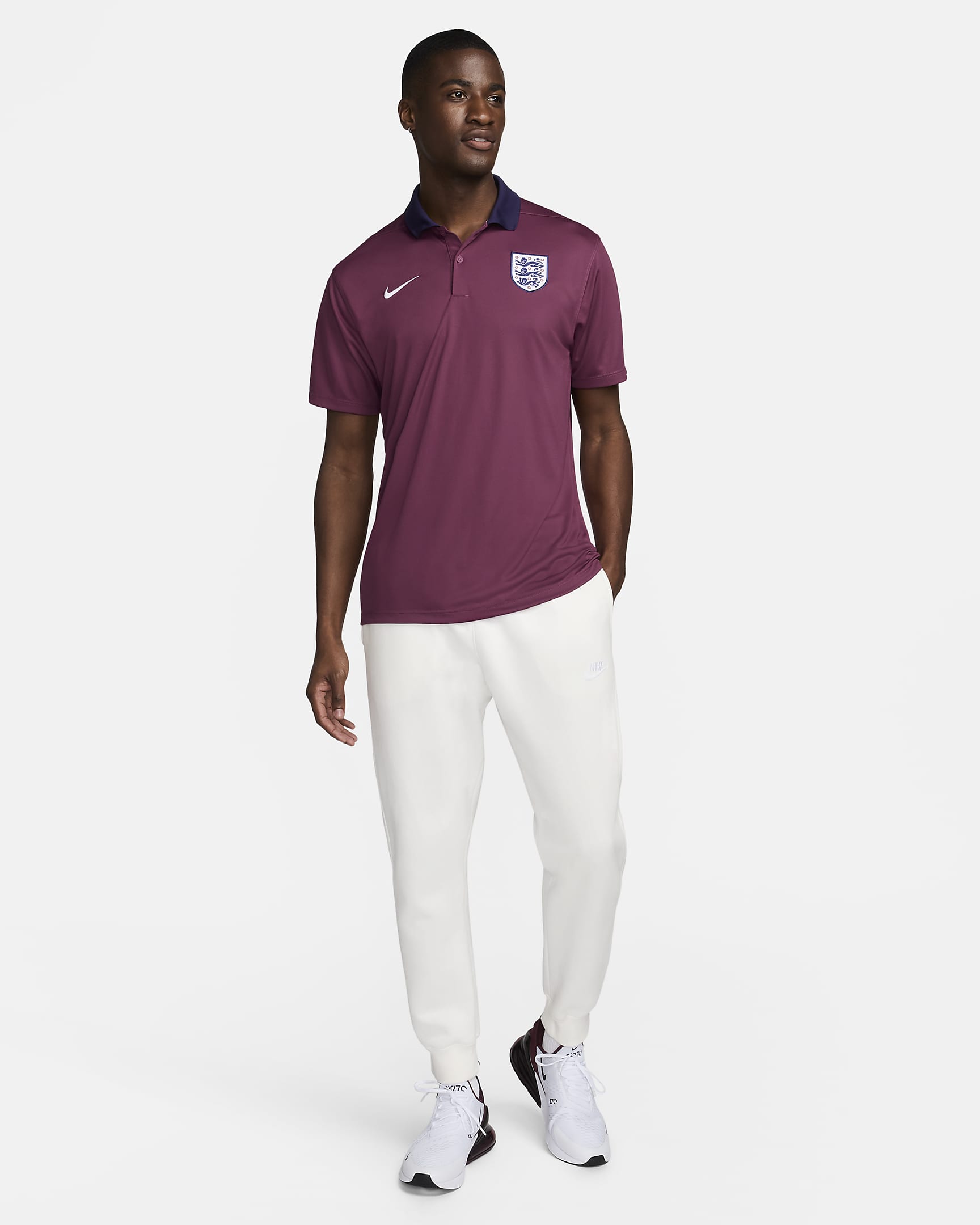 Męska koszulka piłkarska polo Nike Dri-FIT Anglia Victory - Rosewood/Sesame/Biel